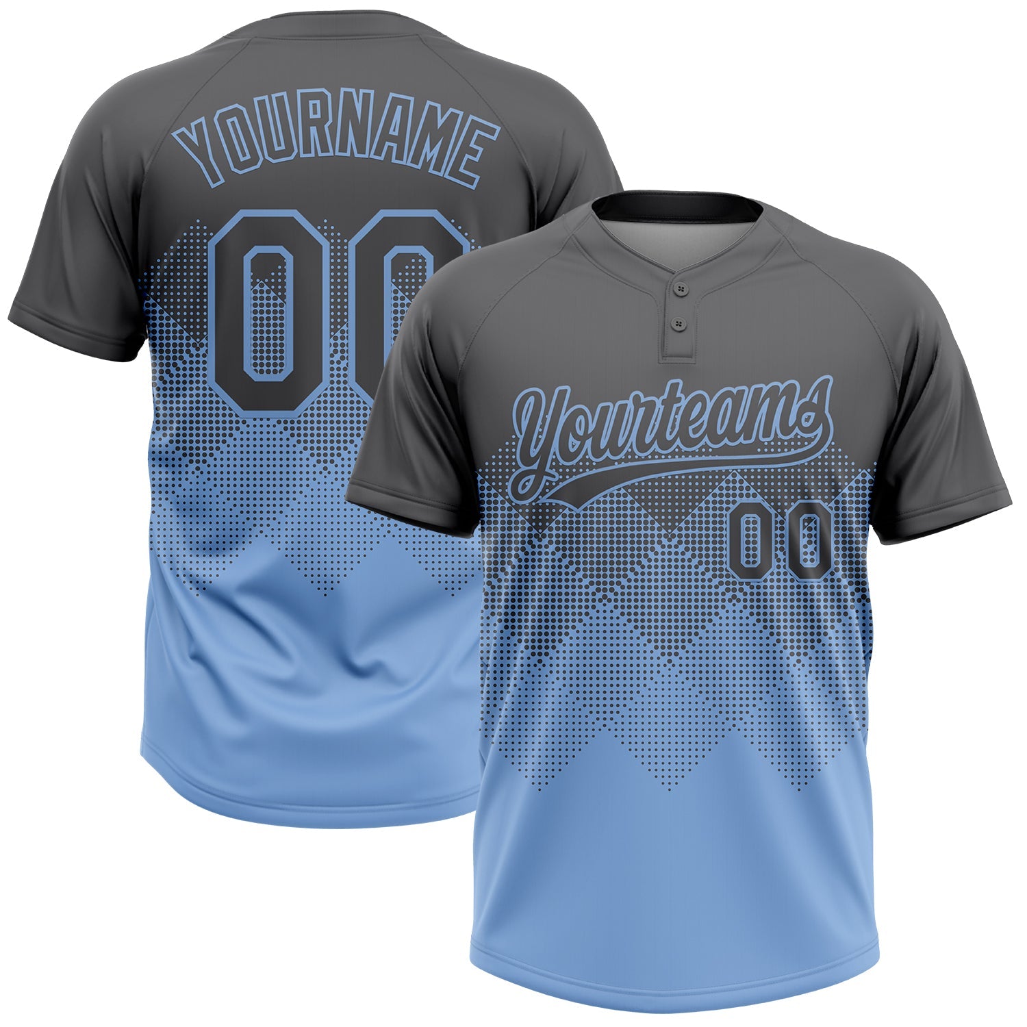 Custom Steel Gray Light Blue 3D Gradient Square Shape Two-Button Unisex Softball Jersey - Main View