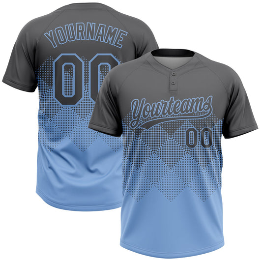 Custom Steel Gray Light Blue 3D Gradient Square Shape Two-Button Unisex Softball Jersey - Main View