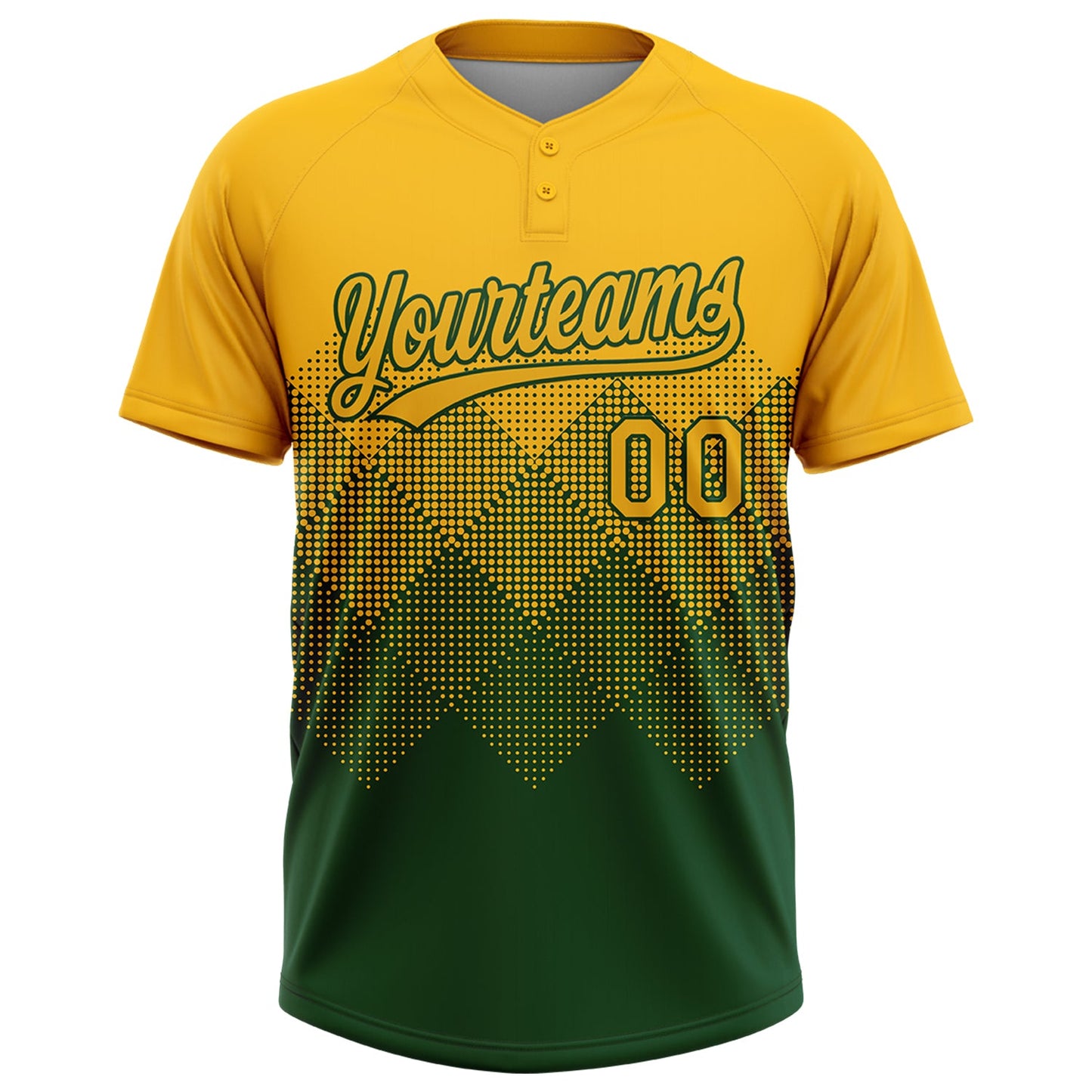 Custom Gold Green 3D Gradient Square Shape Two-Button Unisex Softball Jersey view 2