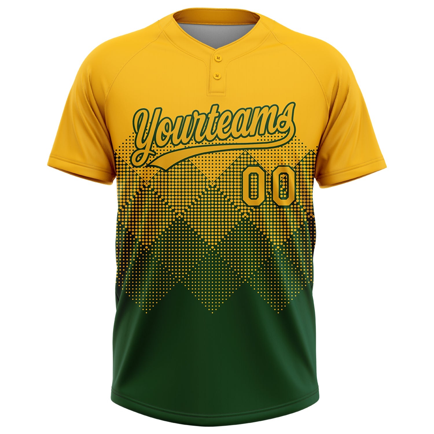 Custom Gold Green 3D Gradient Square Shape Two-Button Unisex Softball Jersey view 2