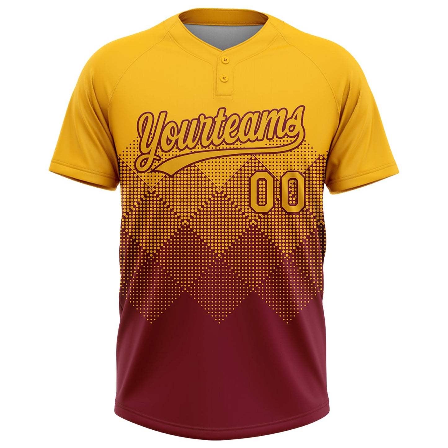 Custom Gold Crimson 3D Gradient Square Shape Two-Button Unisex Softball Jersey view 2