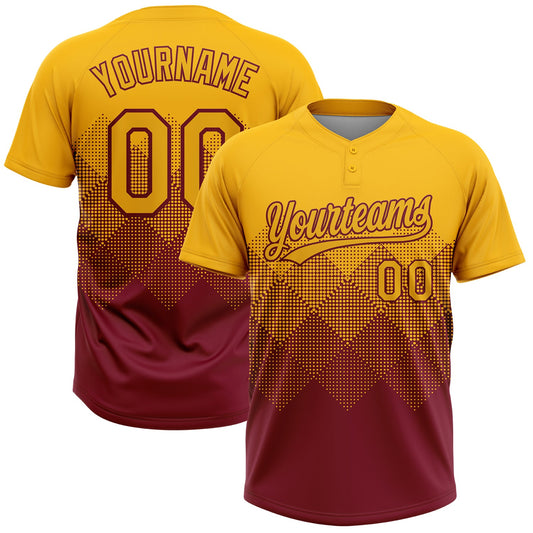 Custom Gold Crimson 3D Gradient Square Shape Two-Button Unisex Softball Jersey - Main View