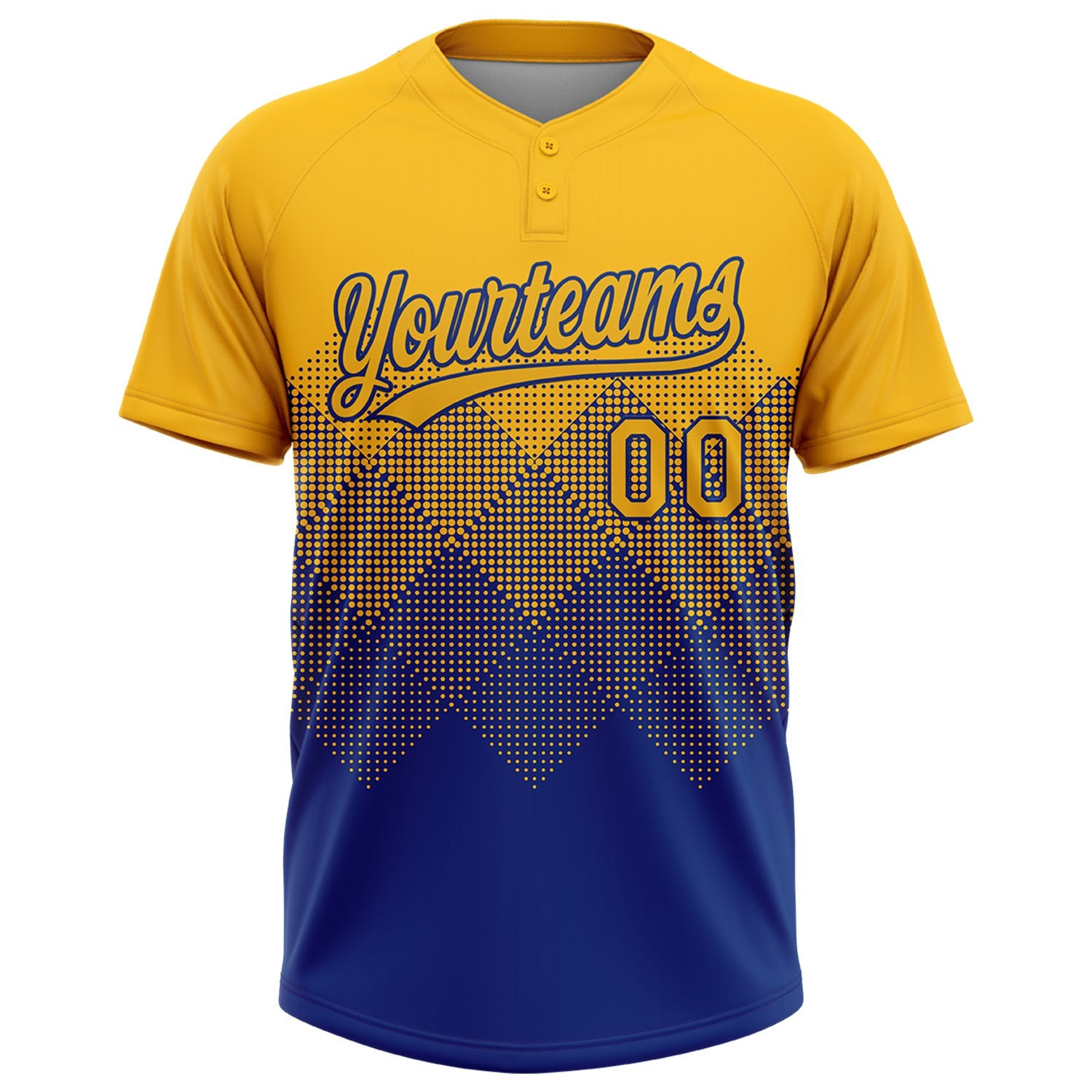 Custom Gold Royal 3D Gradient Square Shape Two-Button Unisex Softball Jersey view 2
