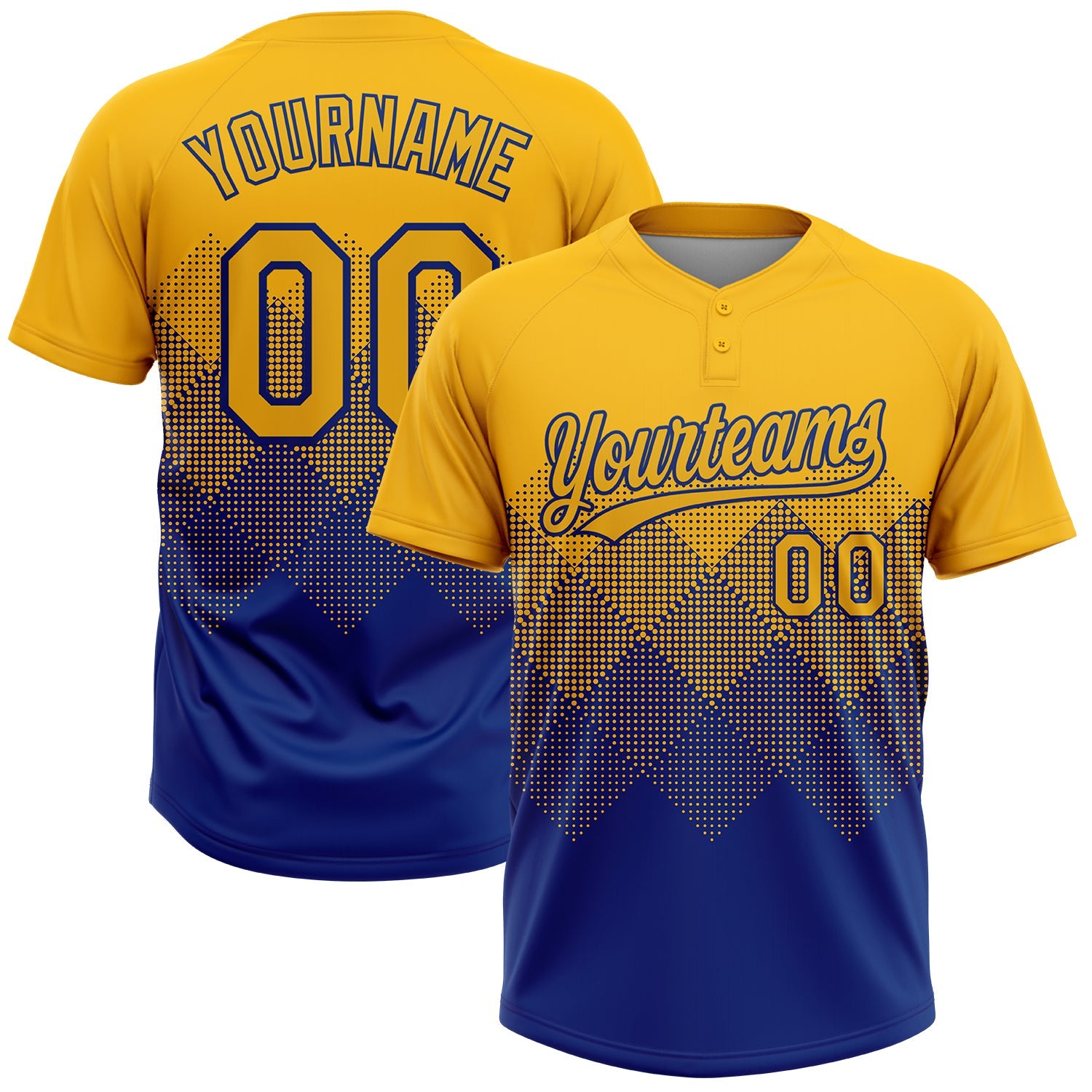 Custom Gold Royal 3D Gradient Square Shape Two-Button Unisex Softball Jersey - Main View