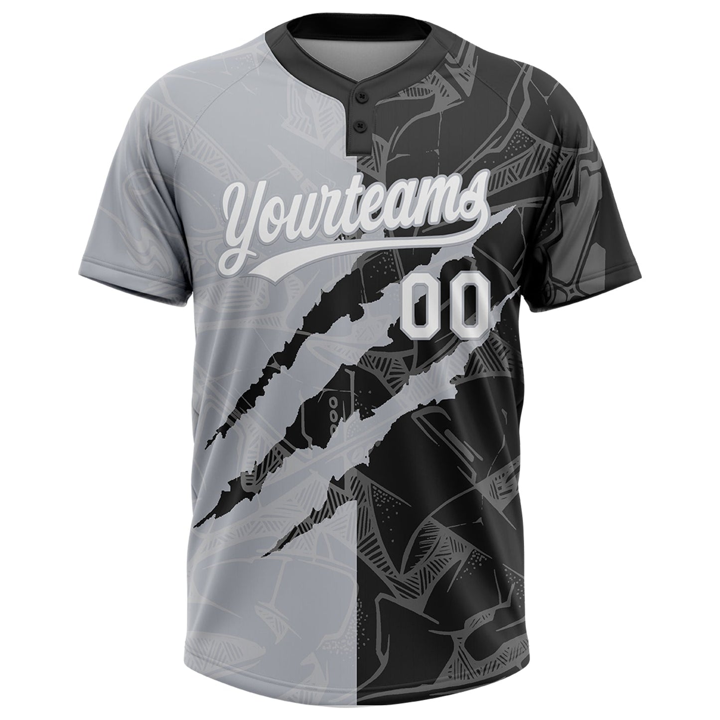 Custom Graffiti Pattern White Black-Gray 3D Scratch Two-Button Unisex Softball Jersey view 2