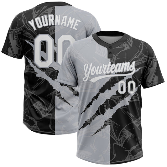Custom Graffiti Pattern White Black-Gray 3D Scratch Two-Button Unisex Softball Jersey - Main View