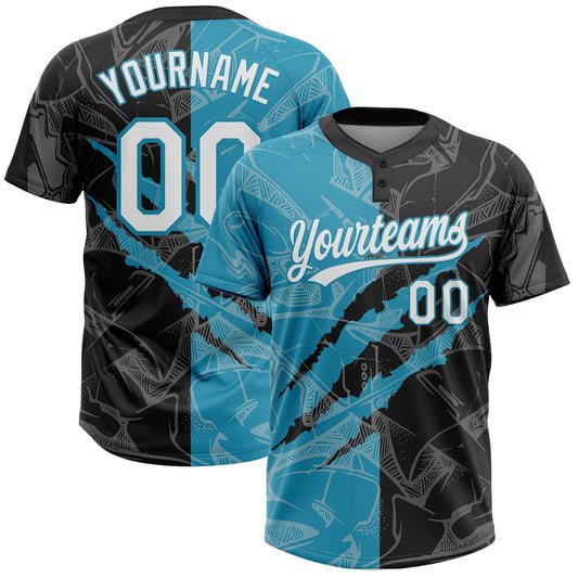 Custom Graffiti Pattern White Black-Panther Blue 3D Scratch Two-Button Unisex Softball Jersey - Main View