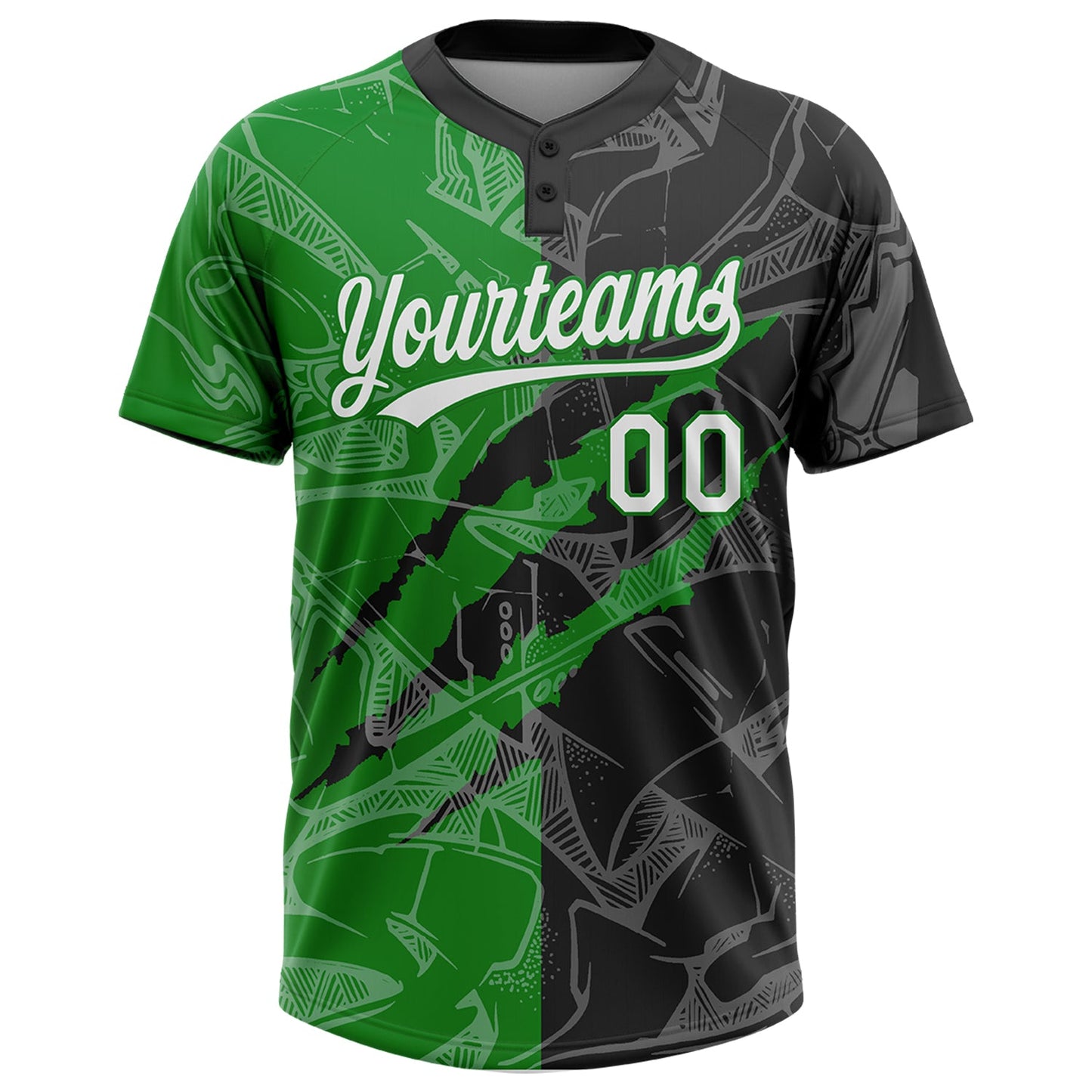 Custom Graffiti Pattern White Black-Grass Green 3D Scratch Two-Button Unisex Softball Jersey view 2