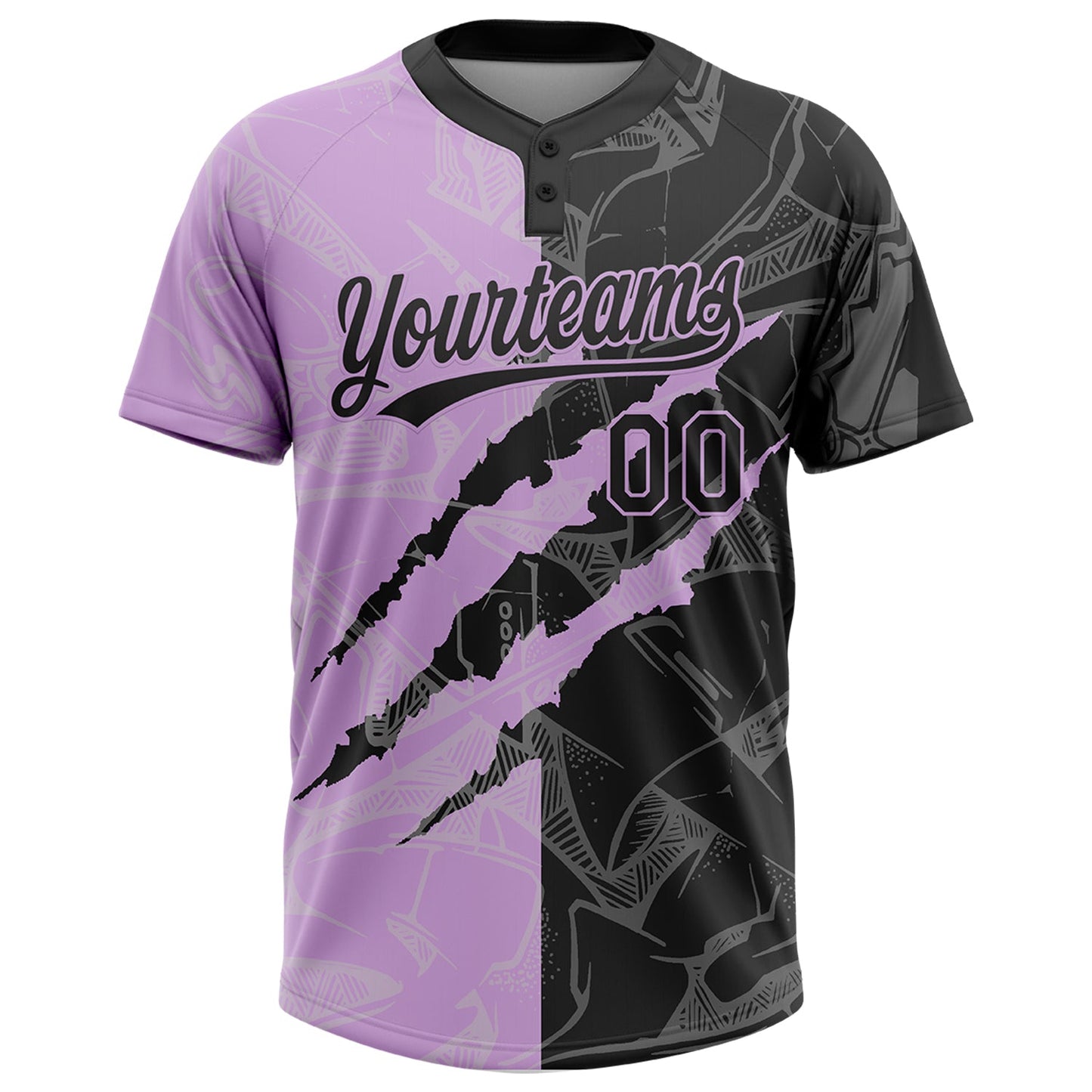 Custom Graffiti Pattern Black-Light Purple 3D Scratch Two-Button Unisex Softball Jersey view 2