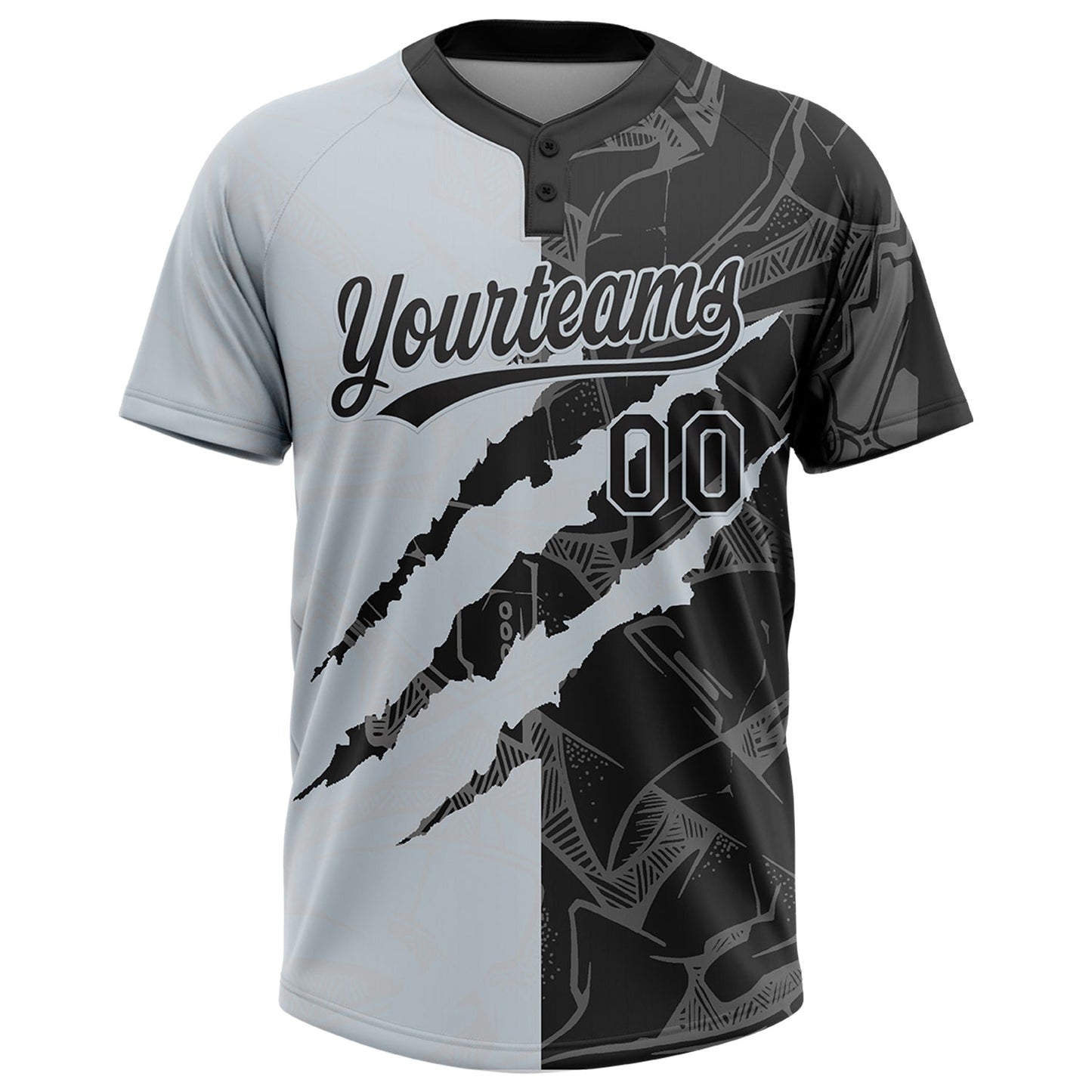 Custom Graffiti Pattern Black-Silver 3D Scratch Two-Button Unisex Softball Jersey view 2