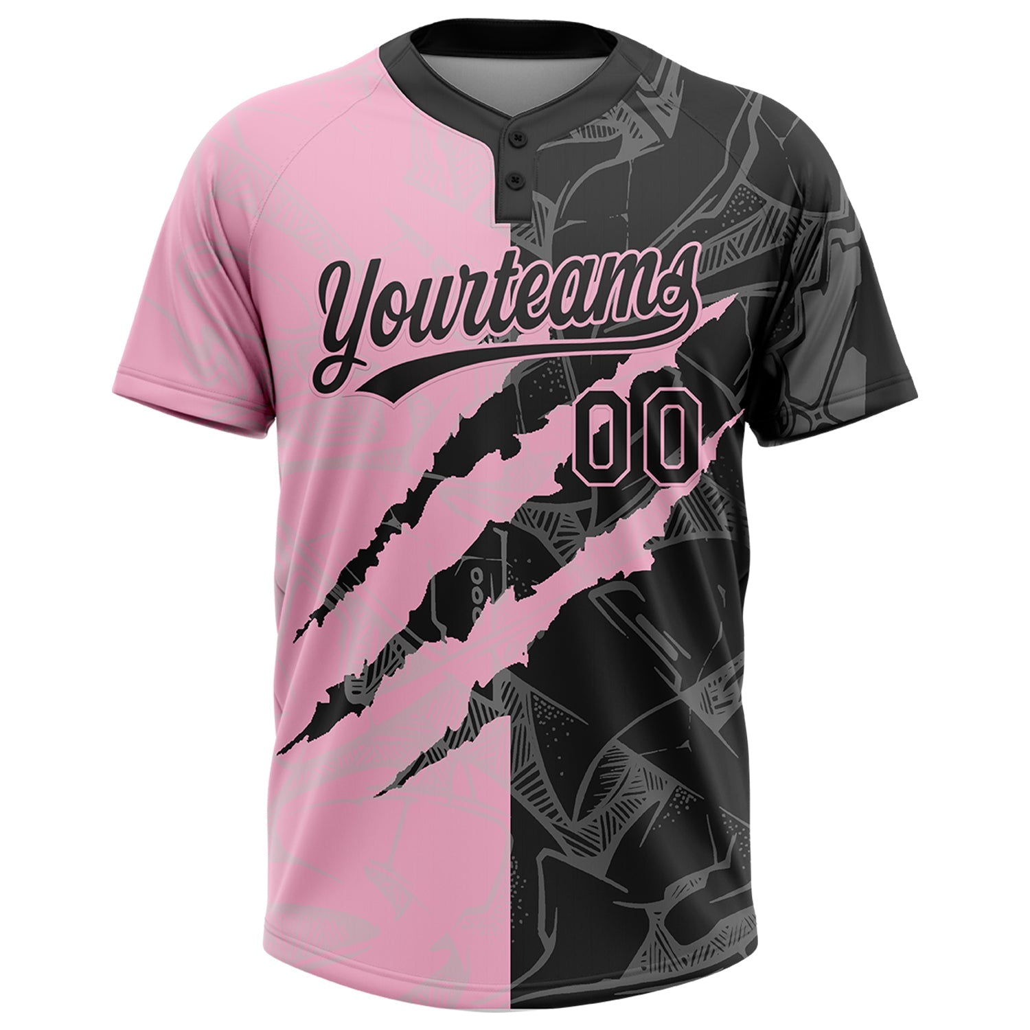 Custom Graffiti Pattern Black-Light Pink 3D Scratch Two-Button Unisex Softball Jersey view 2