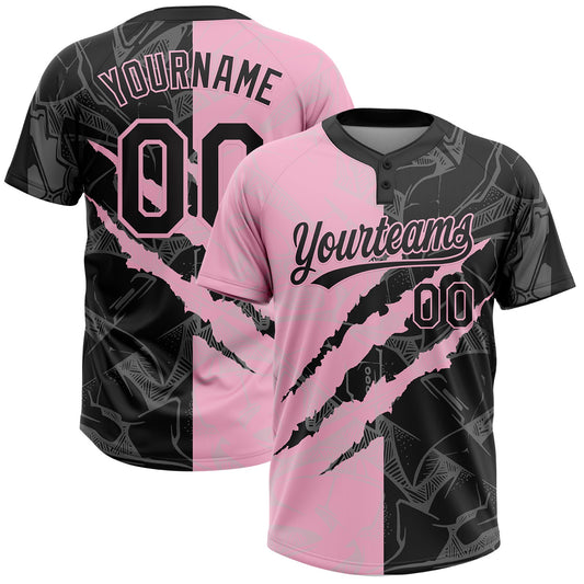 Custom Graffiti Pattern Black-Light Pink 3D Scratch Two-Button Unisex Softball Jersey - Main View