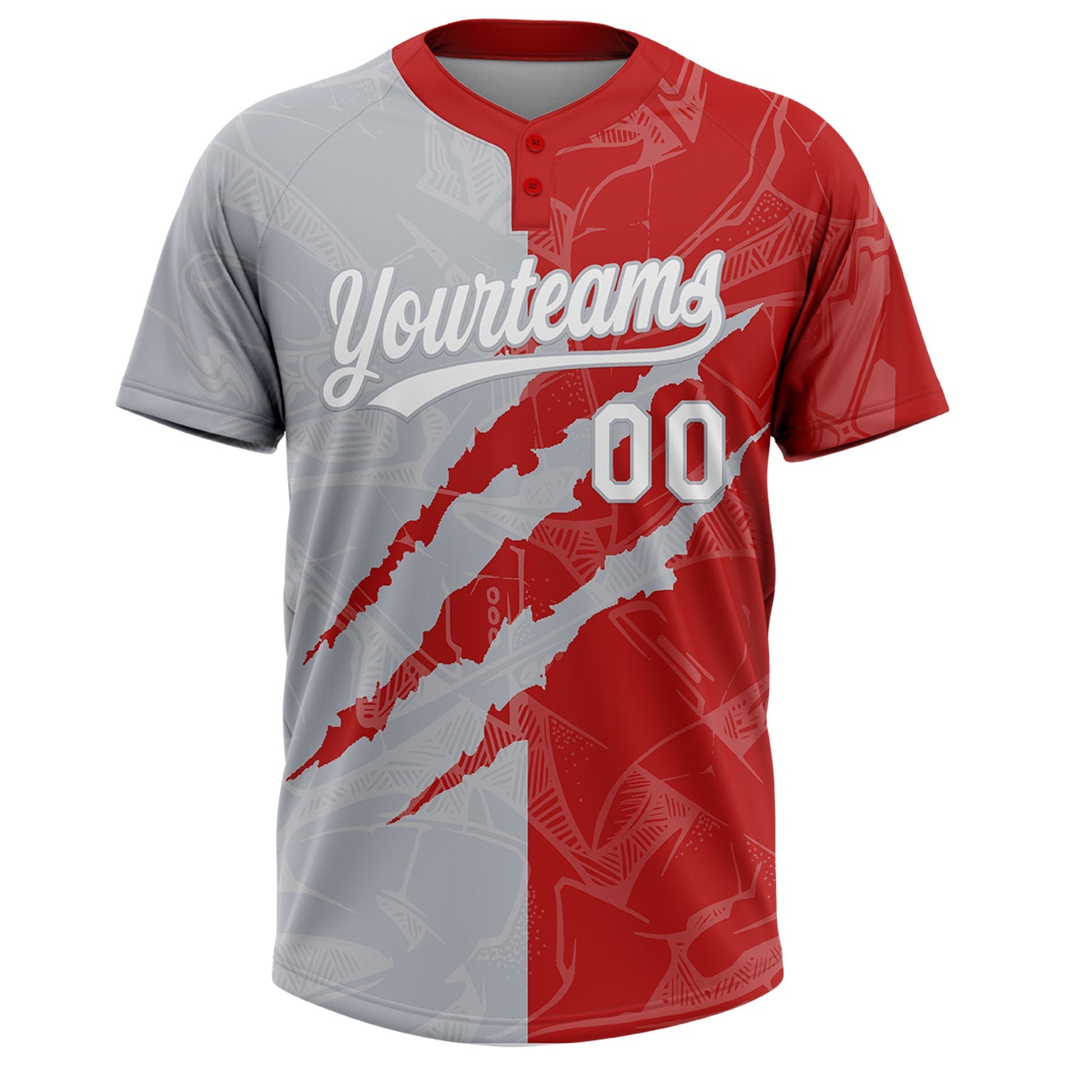 Custom Graffiti Pattern White Red-Gray 3D Scratch Two-Button Unisex Softball Jersey view 2