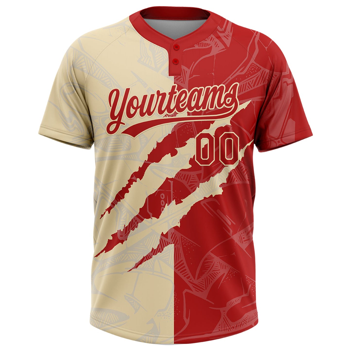 Custom Graffiti Pattern Red-Cream 3D Scratch Two-Button Unisex Softball Jersey view 2