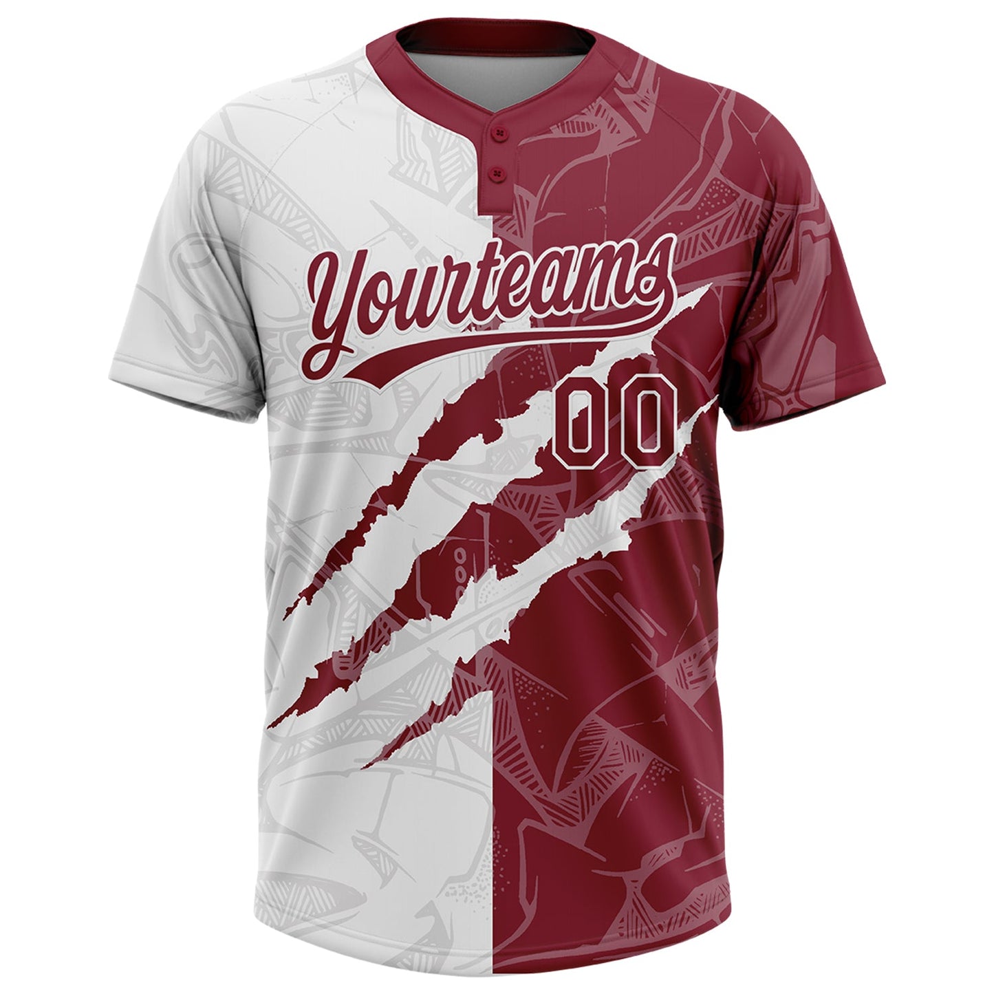 Custom Graffiti Pattern Crimson-White 3D Scratch Two-Button Unisex Softball Jersey view 2