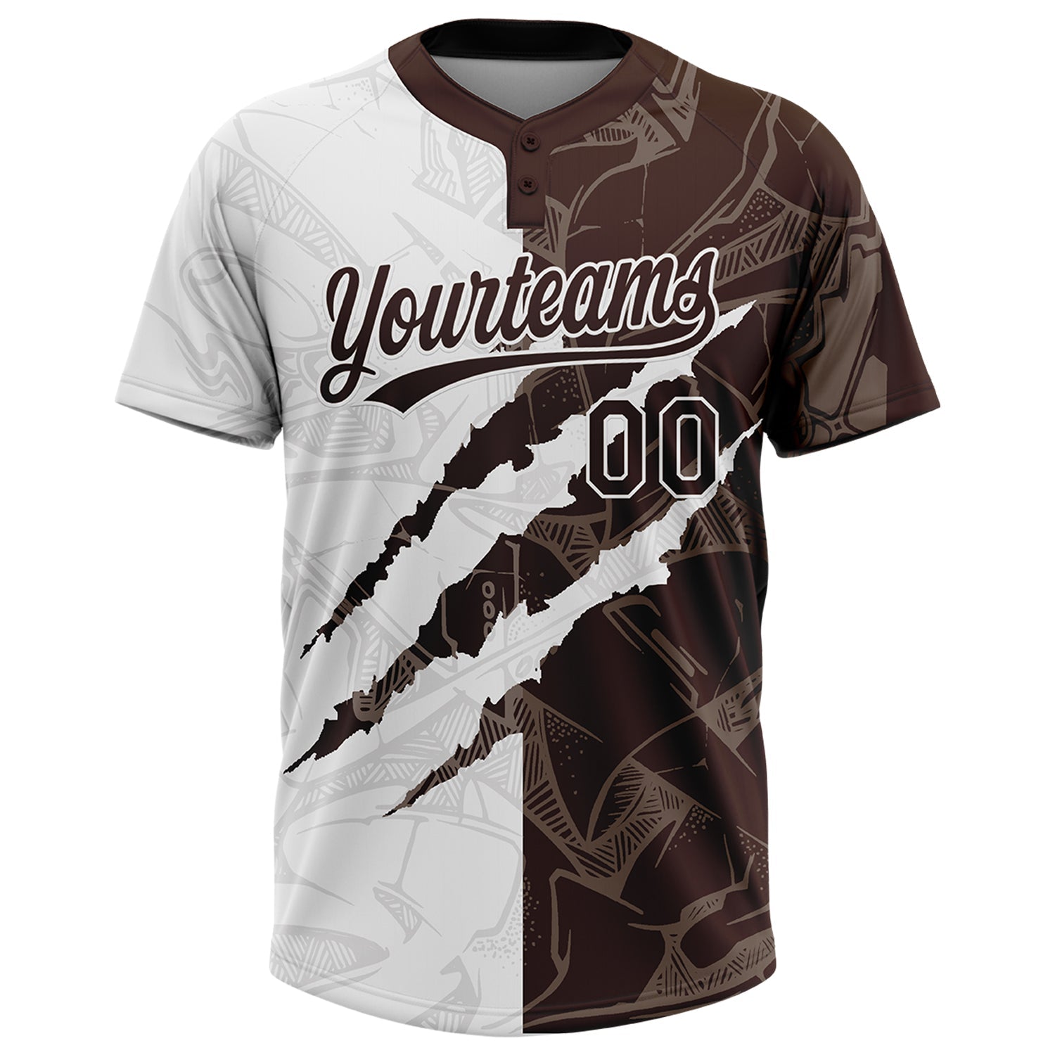 Custom Graffiti Pattern Brown-White 3D Scratch Two-Button Unisex Softball Jersey view 2