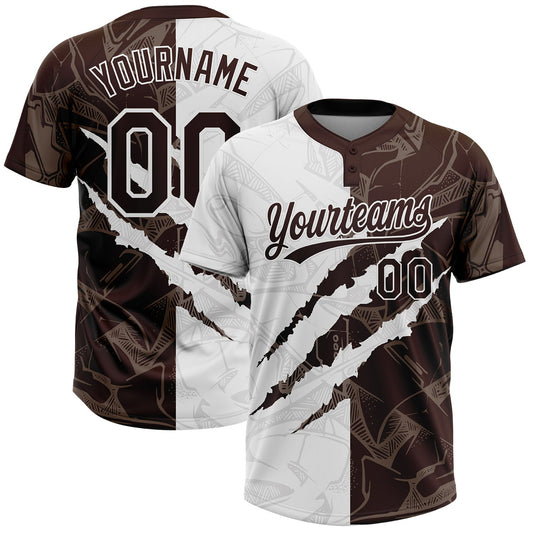 Custom Graffiti Pattern Brown-White 3D Scratch Two-Button Unisex Softball Jersey - Main View