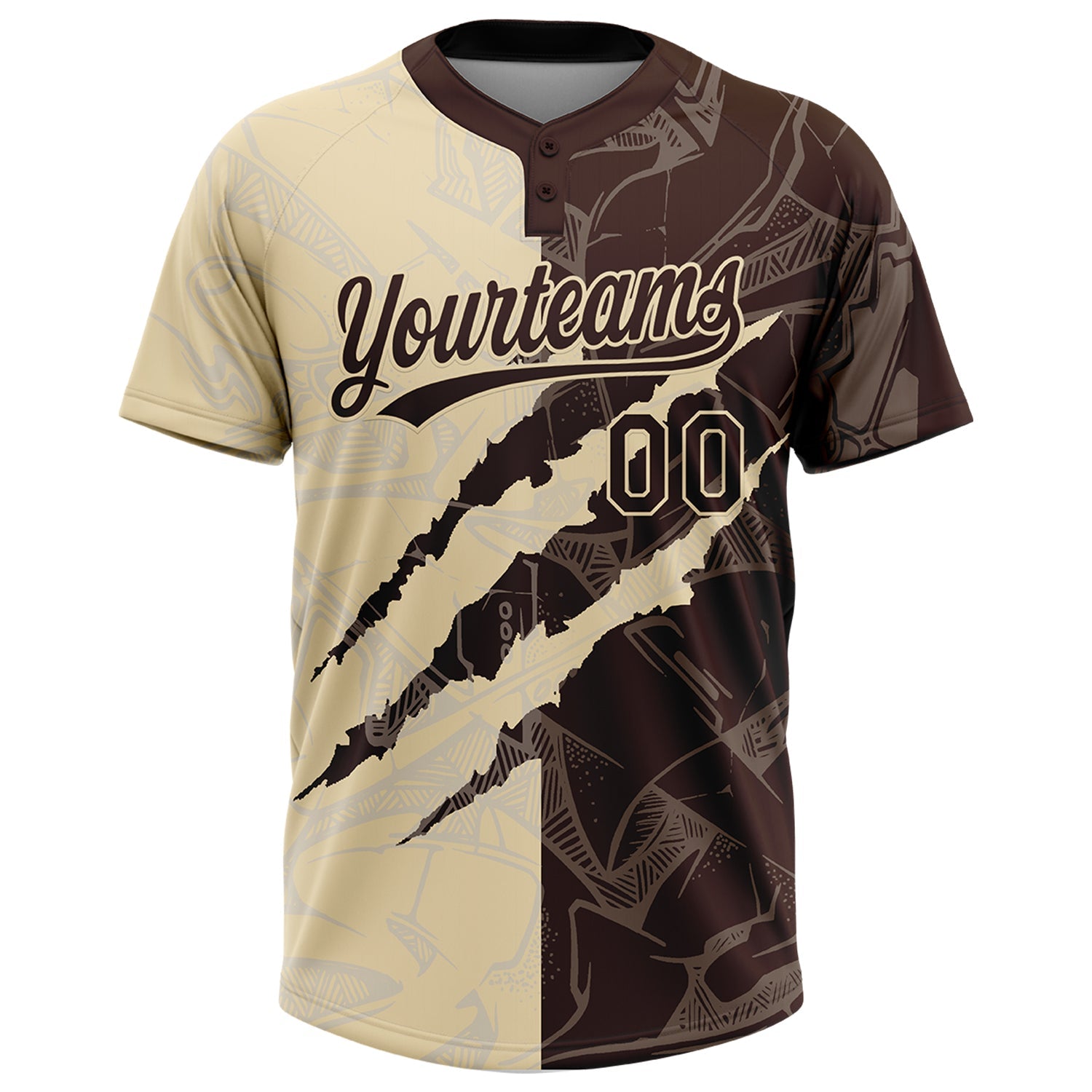 Custom Graffiti Pattern Brown-Cream 3D Scratch Two-Button Unisex Softball Jersey view 2
