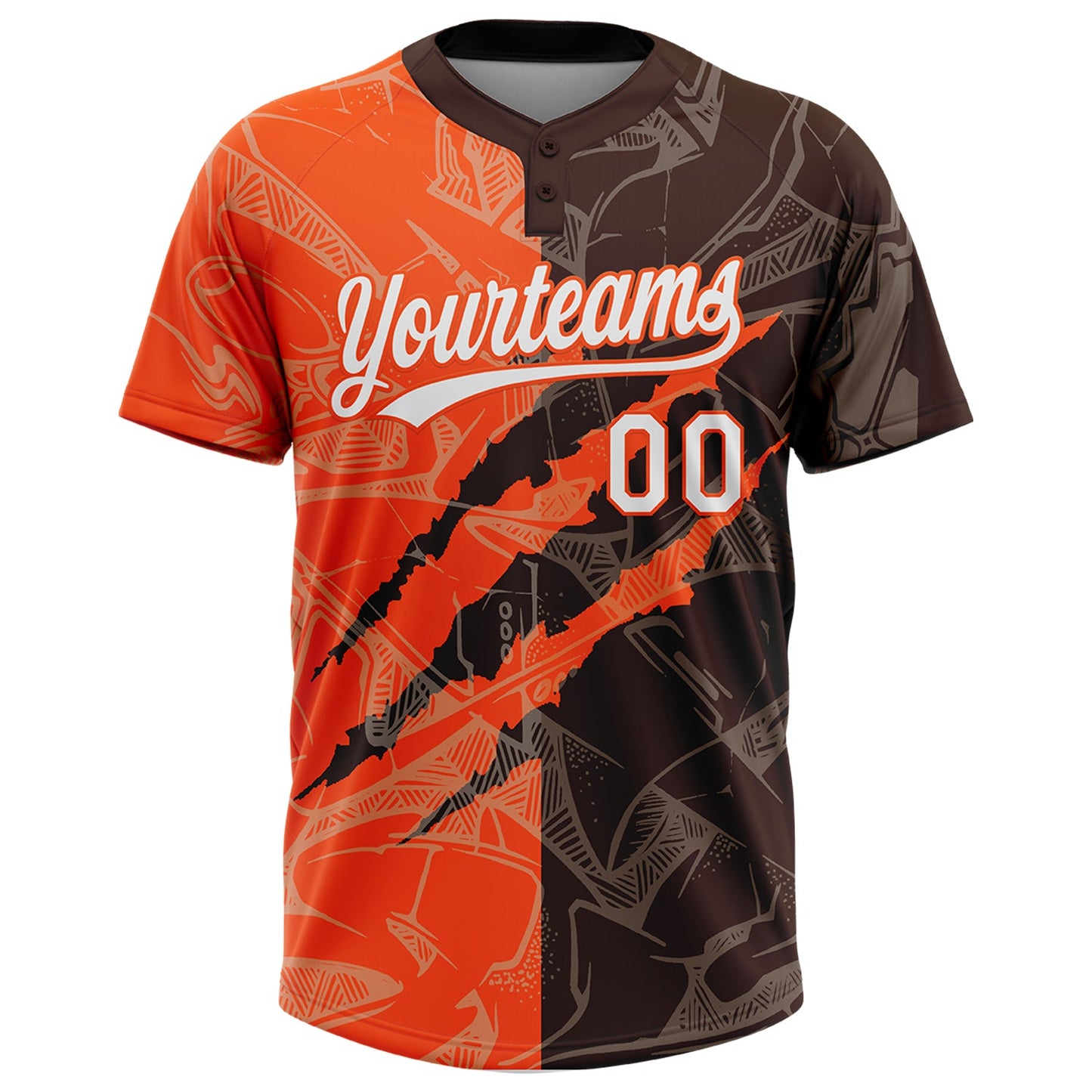 Custom Graffiti Pattern White Brown-Orange 3D Scratch Two-Button Unisex Softball Jersey view 2