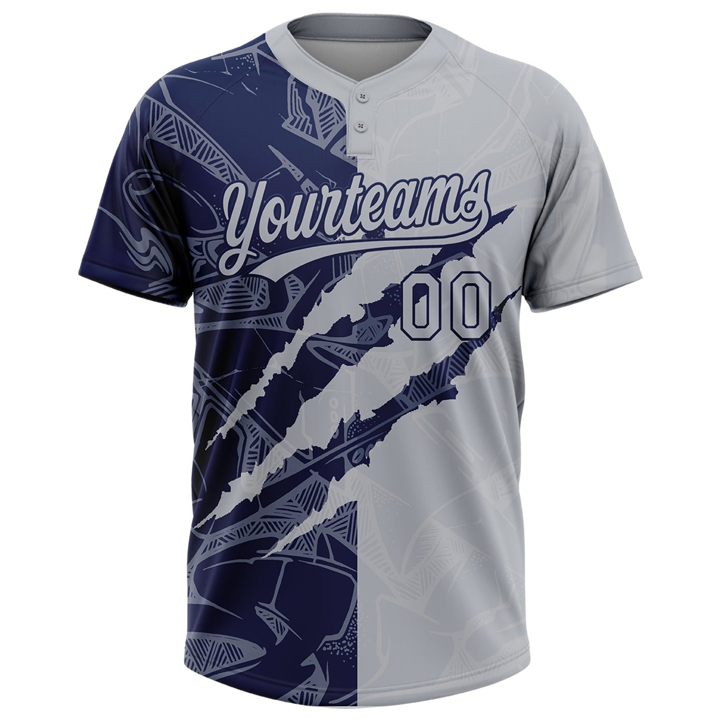 Custom Graffiti Pattern Gray-Navy 3D Scratch Two-Button Unisex Softball Jersey view 2