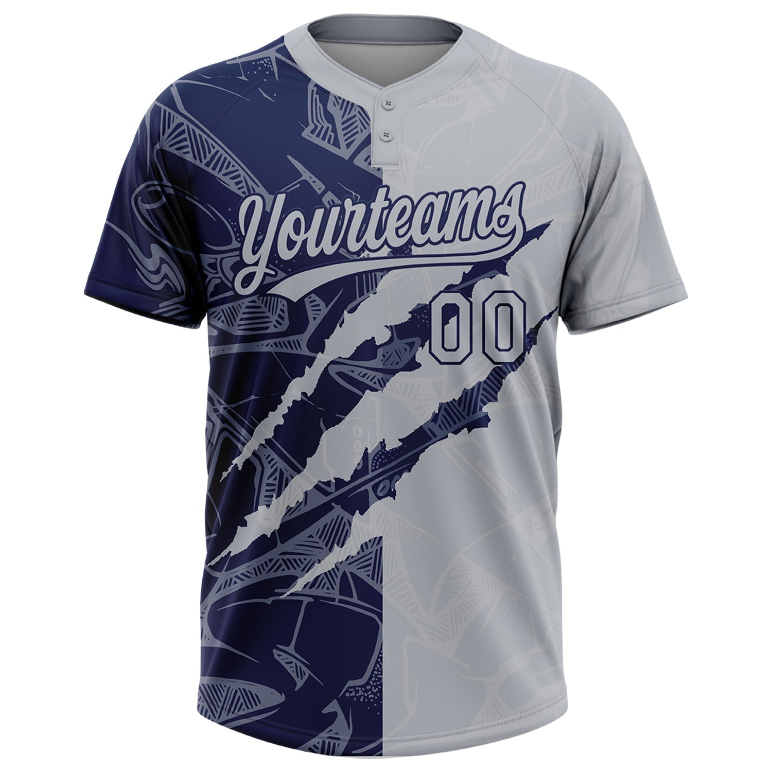 Custom Graffiti Pattern Gray-Navy 3D Scratch Two-Button Unisex Softball Jersey view 2