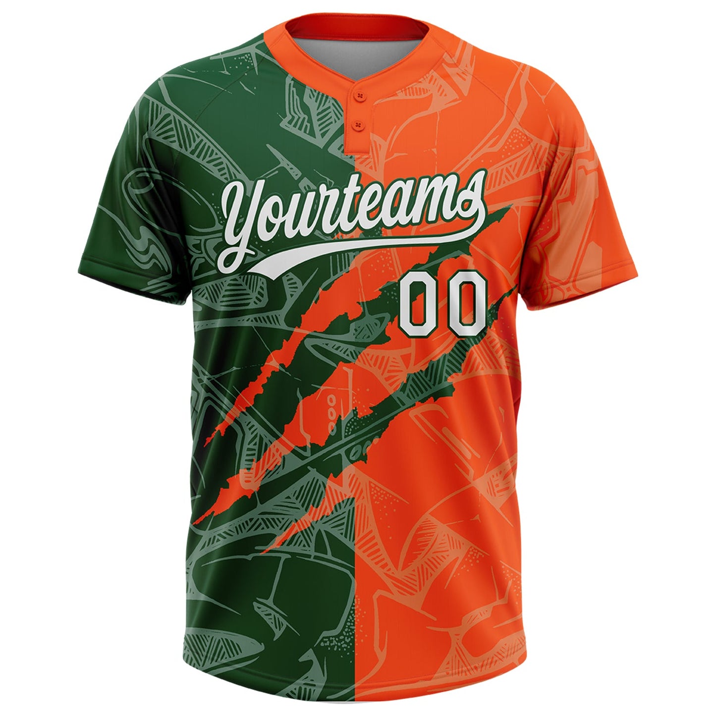 Custom Graffiti Pattern White Orange-Green 3D Scratch Two-Button Unisex Softball Jersey view 2