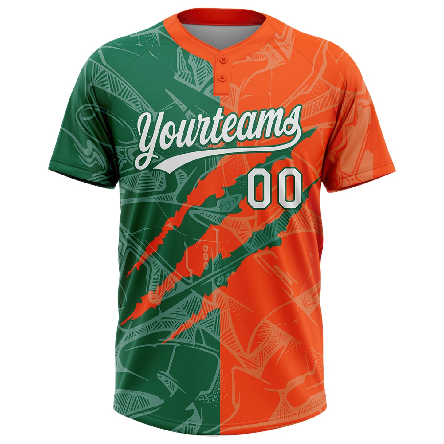 Custom Graffiti Pattern White Orange-Kelly Green 3D Scratch Two-Button Unisex Softball Jersey view 2