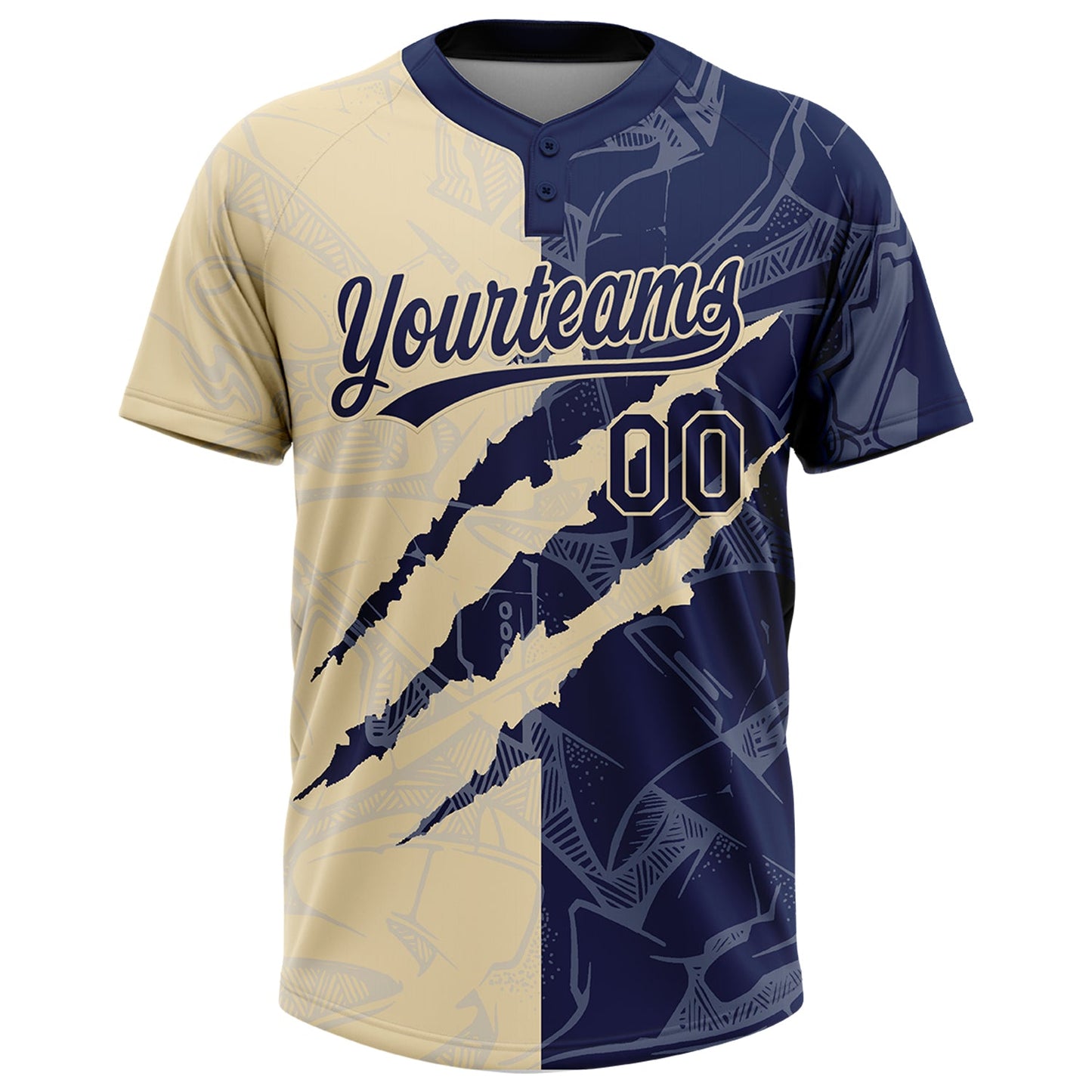 Custom Graffiti Pattern Navy-Cream 3D Scratch Two-Button Unisex Softball Jersey view 2