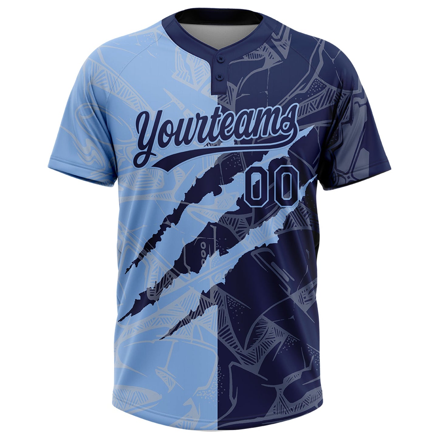 Custom Graffiti Pattern Navy-Light Blue 3D Scratch Two-Button Unisex Softball Jersey view 2