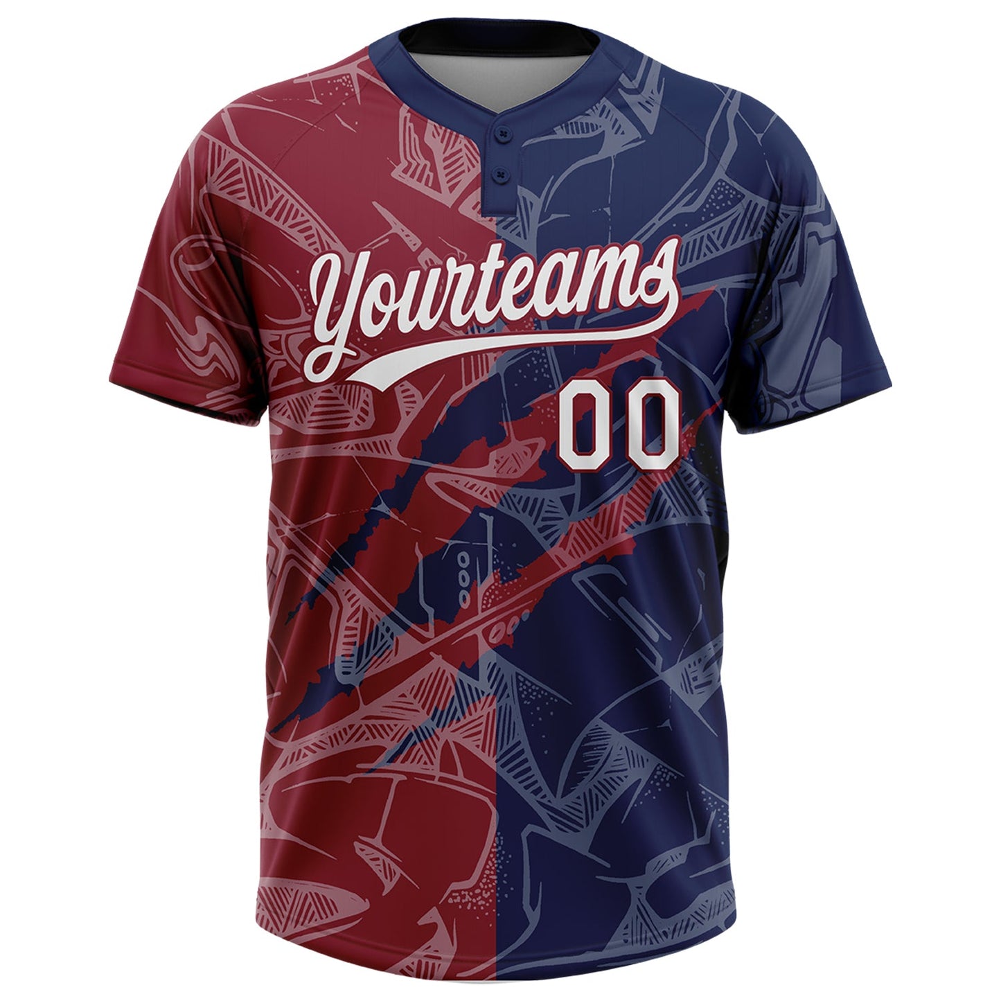Custom Graffiti Pattern White Navy-Crimson 3D Scratch Two-Button Unisex Softball Jersey view 2