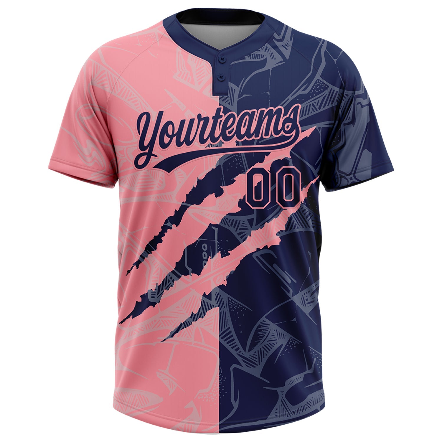 Custom Graffiti Pattern Navy-Medium Pink 3D Scratch Two-Button Unisex Softball Jersey view 2