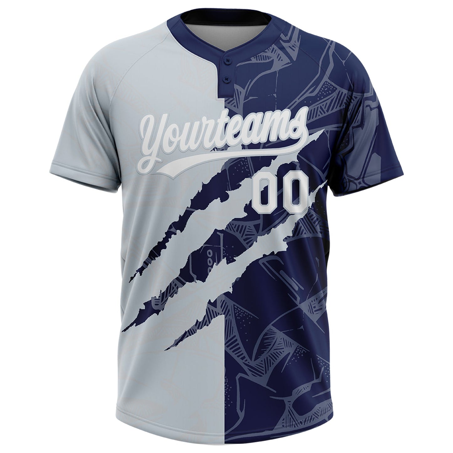 Custom Graffiti Pattern White Navy-Silver 3D Scratch Two-Button Unisex Softball Jersey view 2