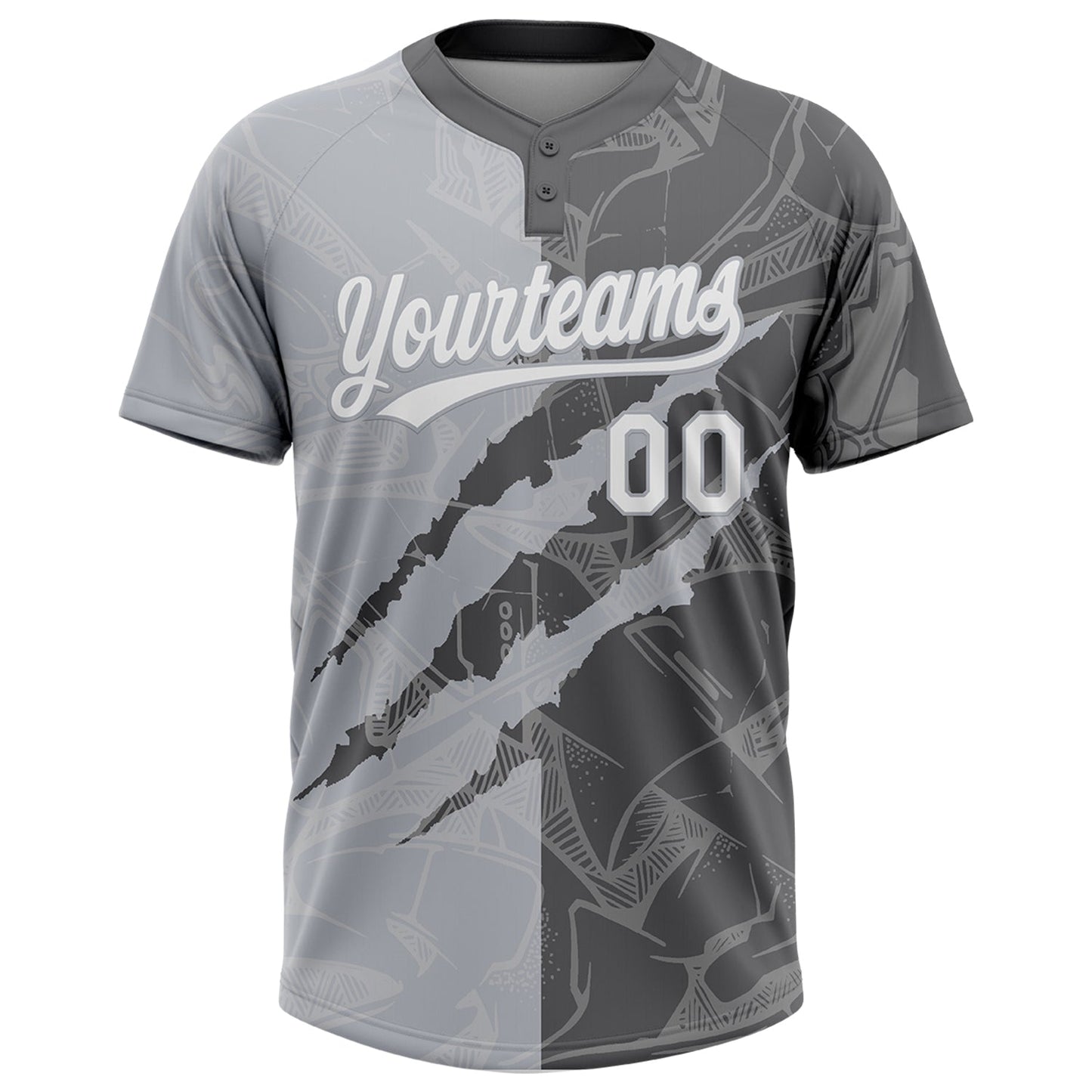 Custom Graffiti Pattern White Steel Gray-Gray 3D Scratch Two-Button Unisex Softball Jersey view 2