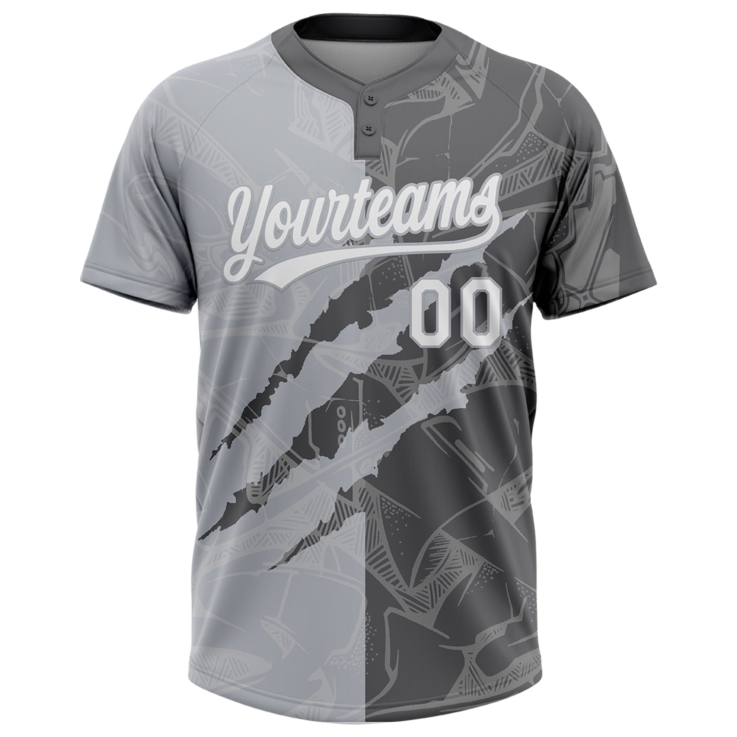 Custom Graffiti Pattern White Steel Gray-Gray 3D Scratch Two-Button Unisex Softball Jersey view 2