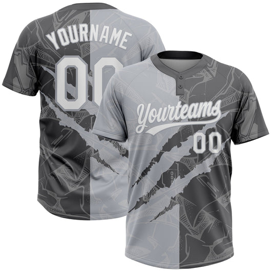 Custom Graffiti Pattern White Steel Gray-Gray 3D Scratch Two-Button Unisex Softball Jersey - Main View