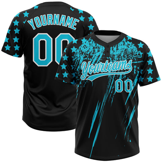 Custom Black Lakes Blue-White Distressed Scratch Brush Stroke Star Raglan Sleeves Two-Button Unisex Softball Jersey - Main View