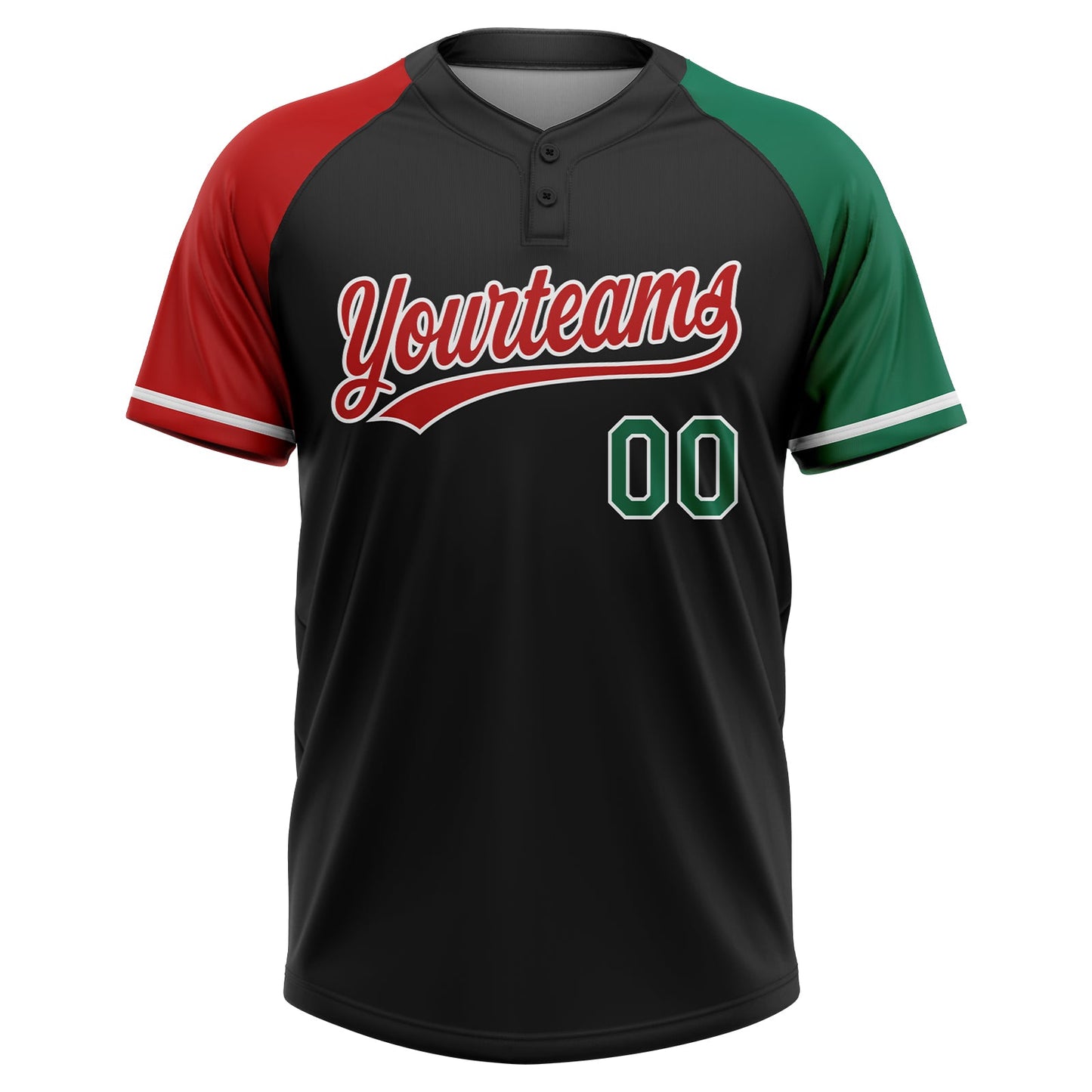Custom Black Kelly Green Red-White Mexico Two-Button Unisex Softball Jersey view 2