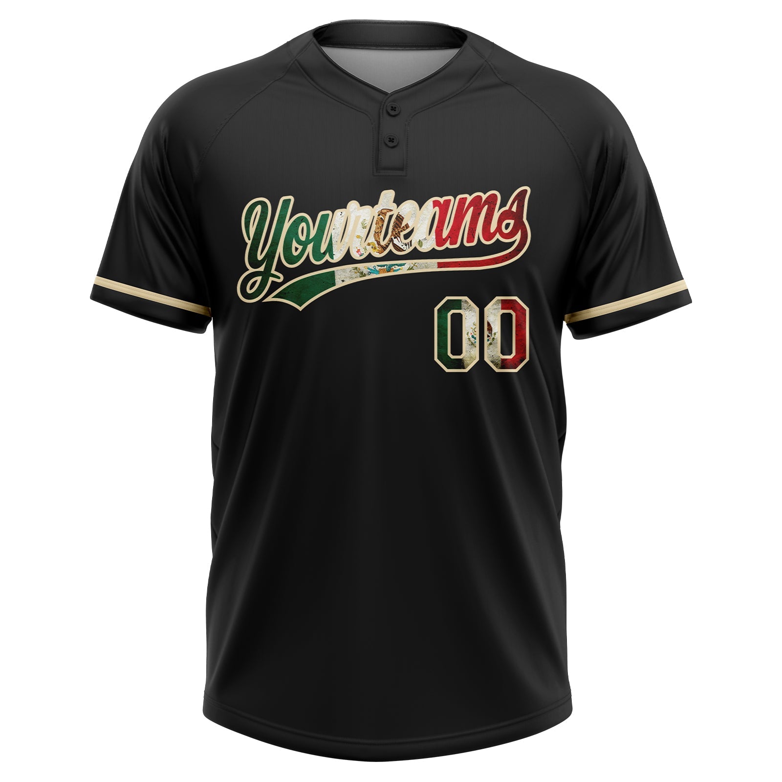 Custom Black Vintage Mexican Flag-Cream Mexico Two-Button Unisex Softball Jersey view 2