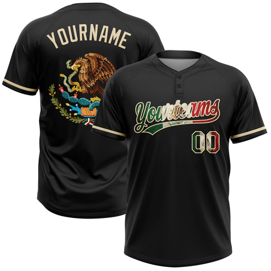 Custom Black Vintage Mexican Flag-Cream Mexico Two-Button Unisex Softball Jersey - Main View