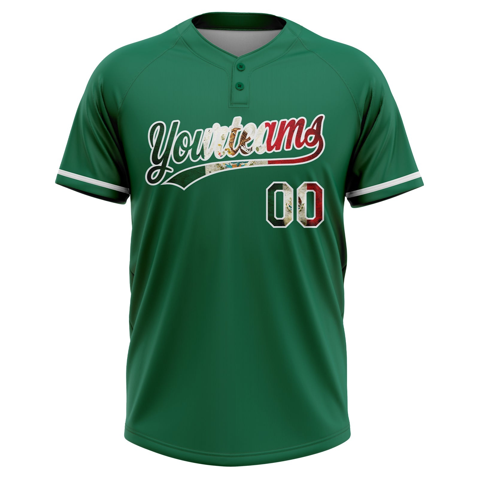 Custom Kelly Green Vintage Mexican Flag-White Mexico Two-Button Unisex Softball Jersey view 2