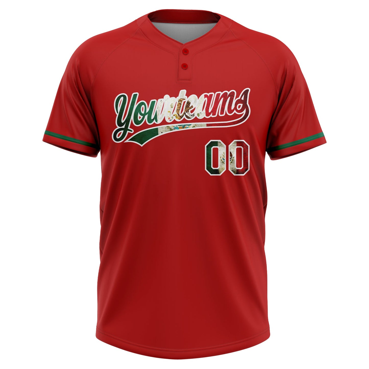 Custom Red Vintage Mexican Flag-White Mexico Two-Button Unisex Softball Jersey view 2