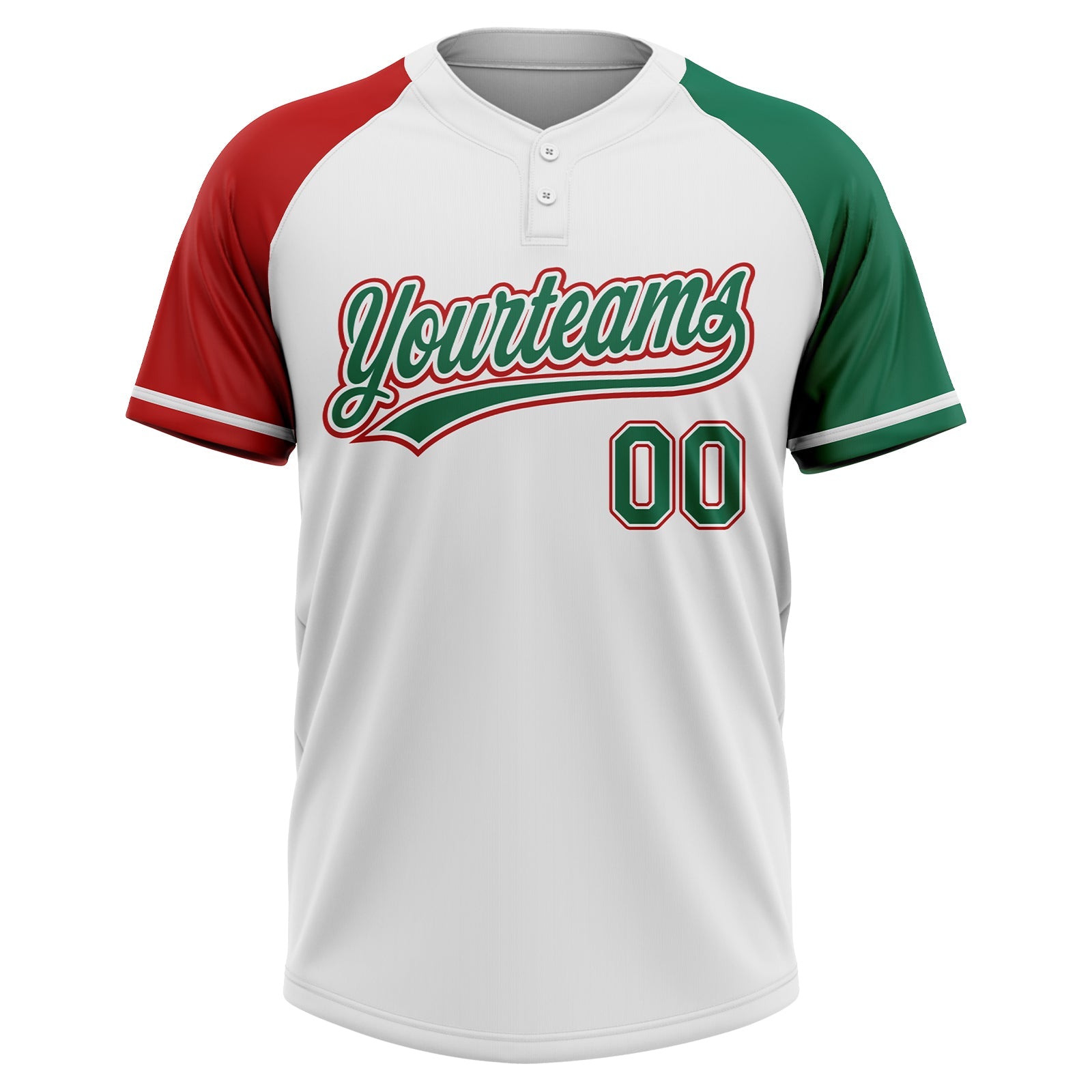 Custom White Kelly Green-Red Mexico Two-Button Unisex Softball Jersey view 2