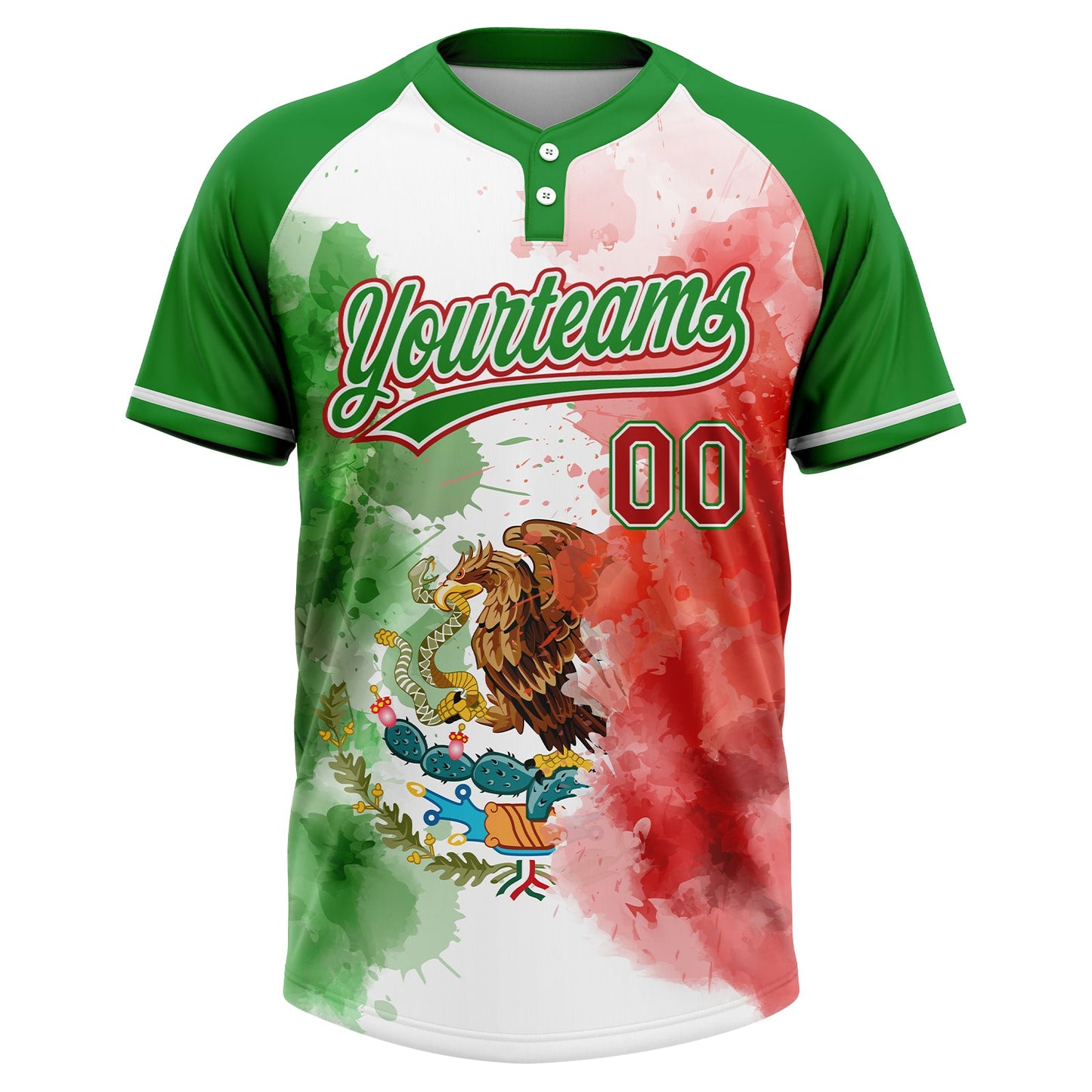 Custom Grass Green Red-White Mexico Two-Button Unisex Softball Jersey view 2