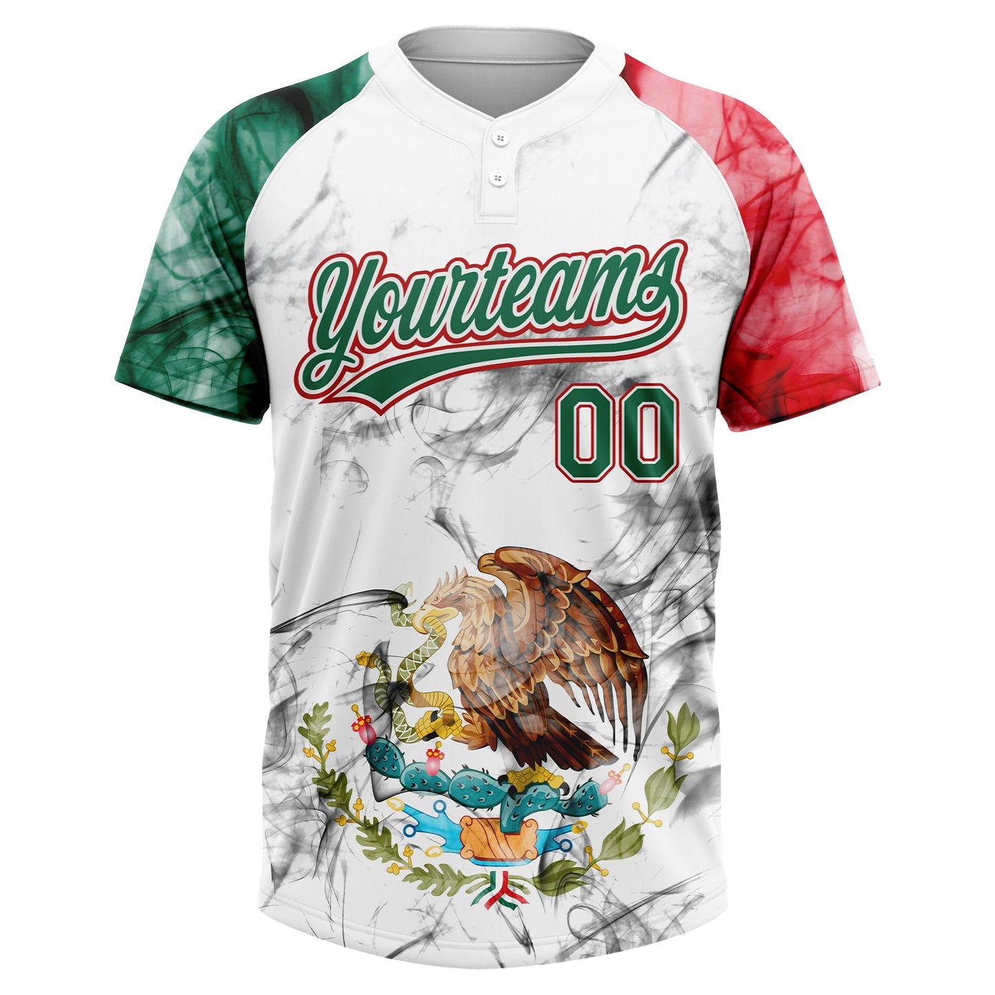 Custom White Kelly Green-Red Mexico Two-Button Unisex Softball Jersey view 2