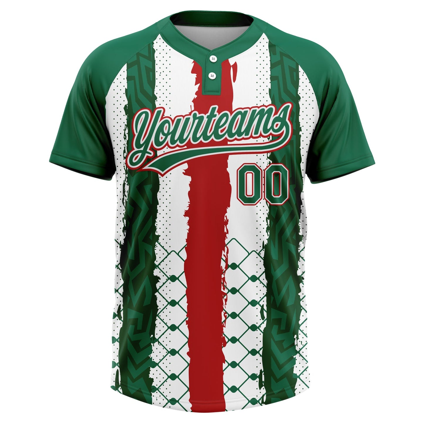 Custom Kelly Green Red-White Mexico Two-Button Unisex Softball Jersey view 2