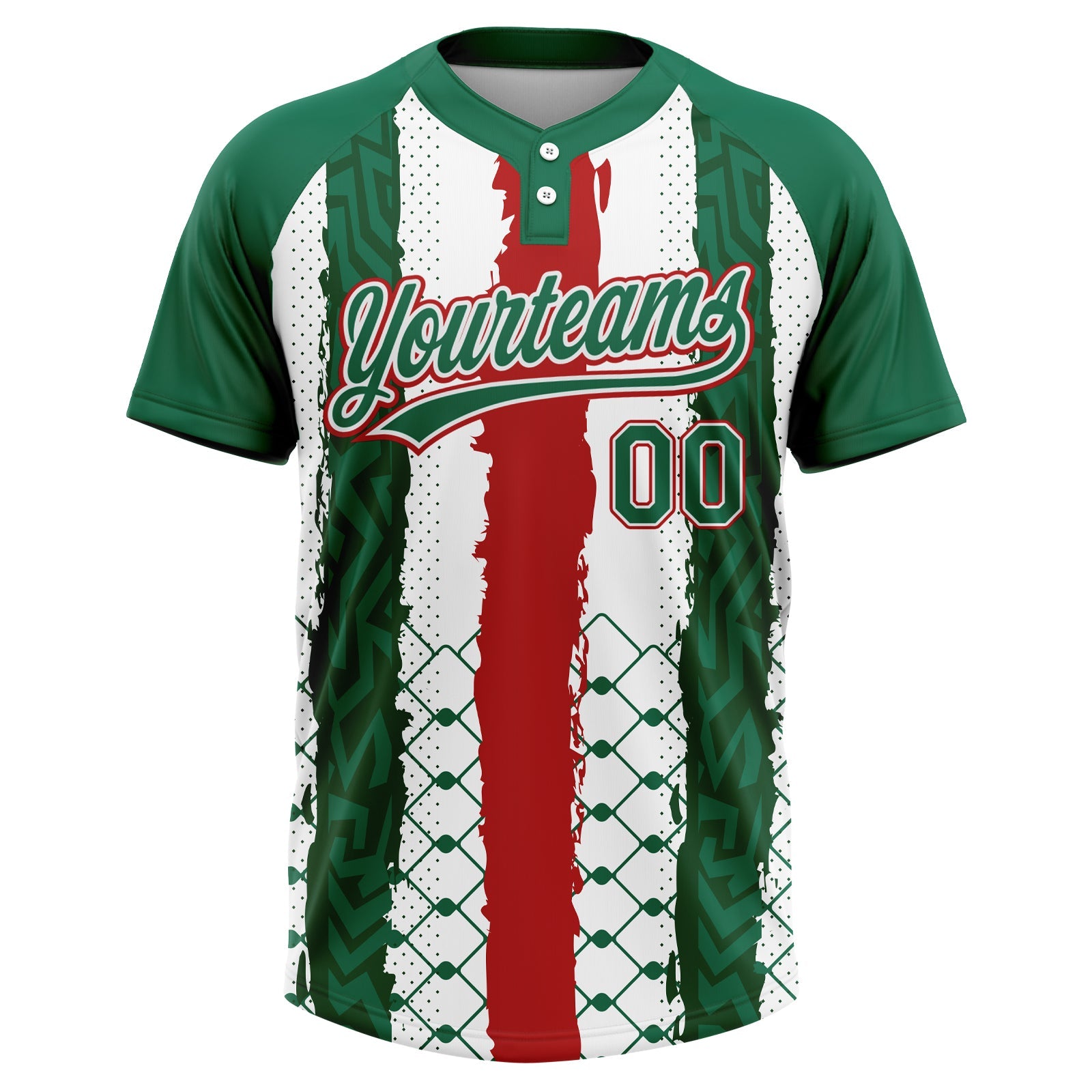 Custom Kelly Green Red-White Mexico Two-Button Unisex Softball Jersey view 2