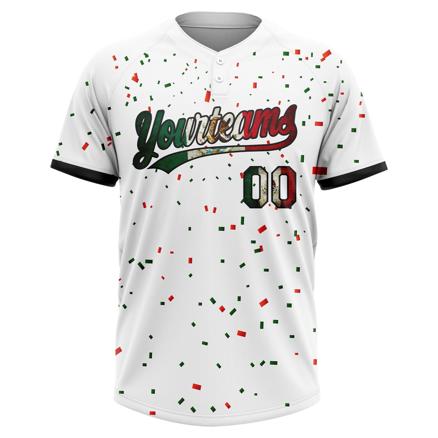 Custom White Vintage Mexican Flag Red-Black Mexico Two-Button Unisex Softball Jersey view 2