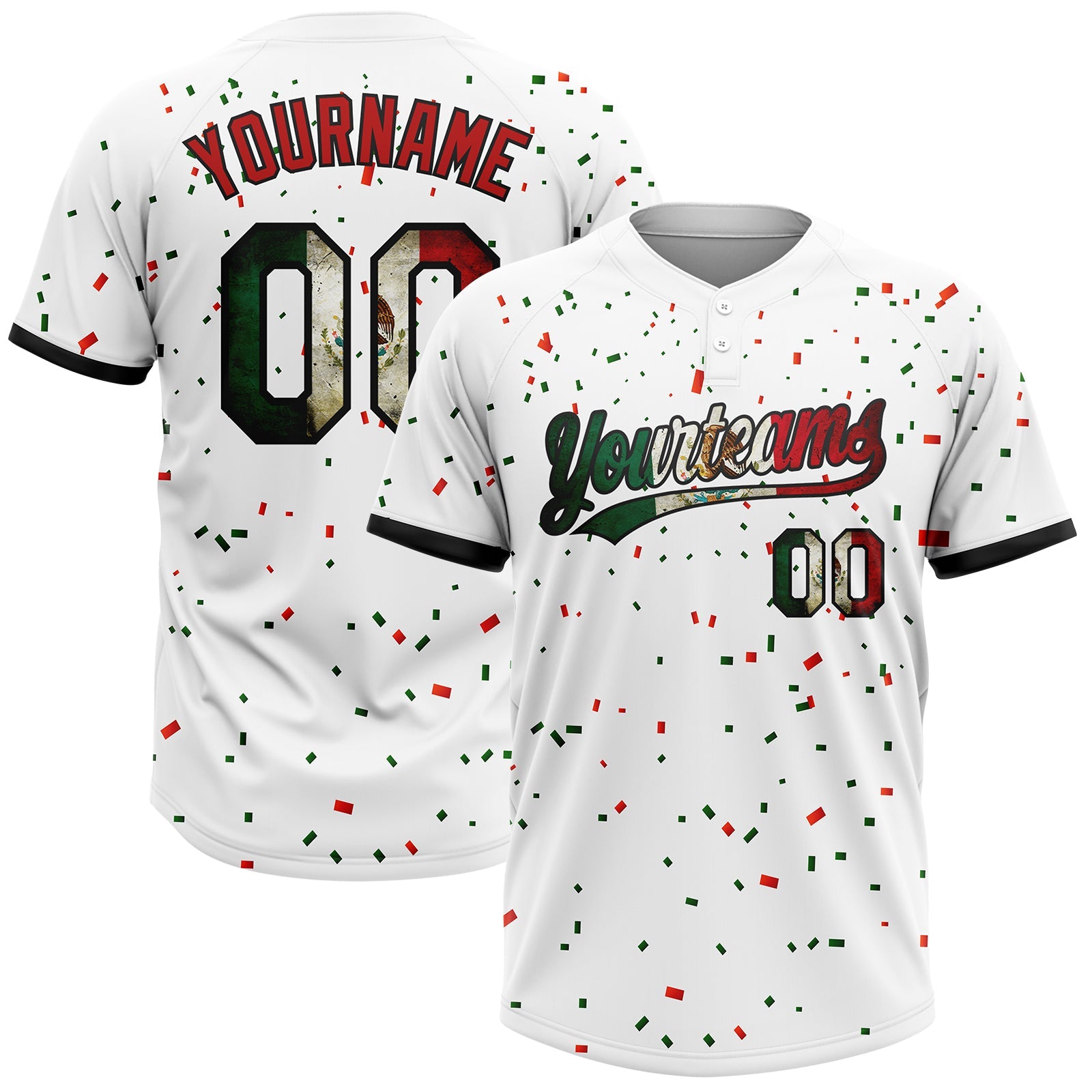 Custom White Vintage Mexican Flag Red-Black Mexico Two-Button Unisex Softball Jersey - Main View