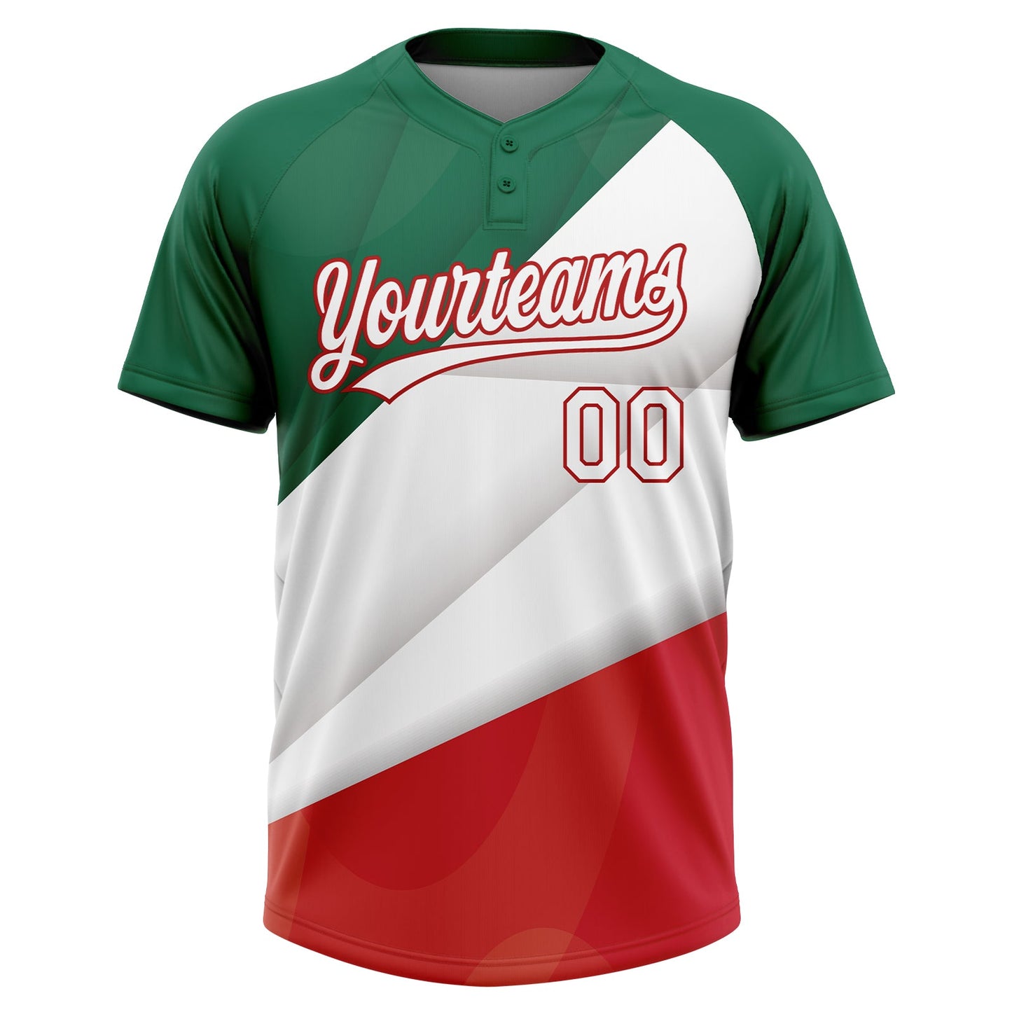 Custom Kelly Green White-Red Mexico Two-Button Unisex Softball Jersey view 2
