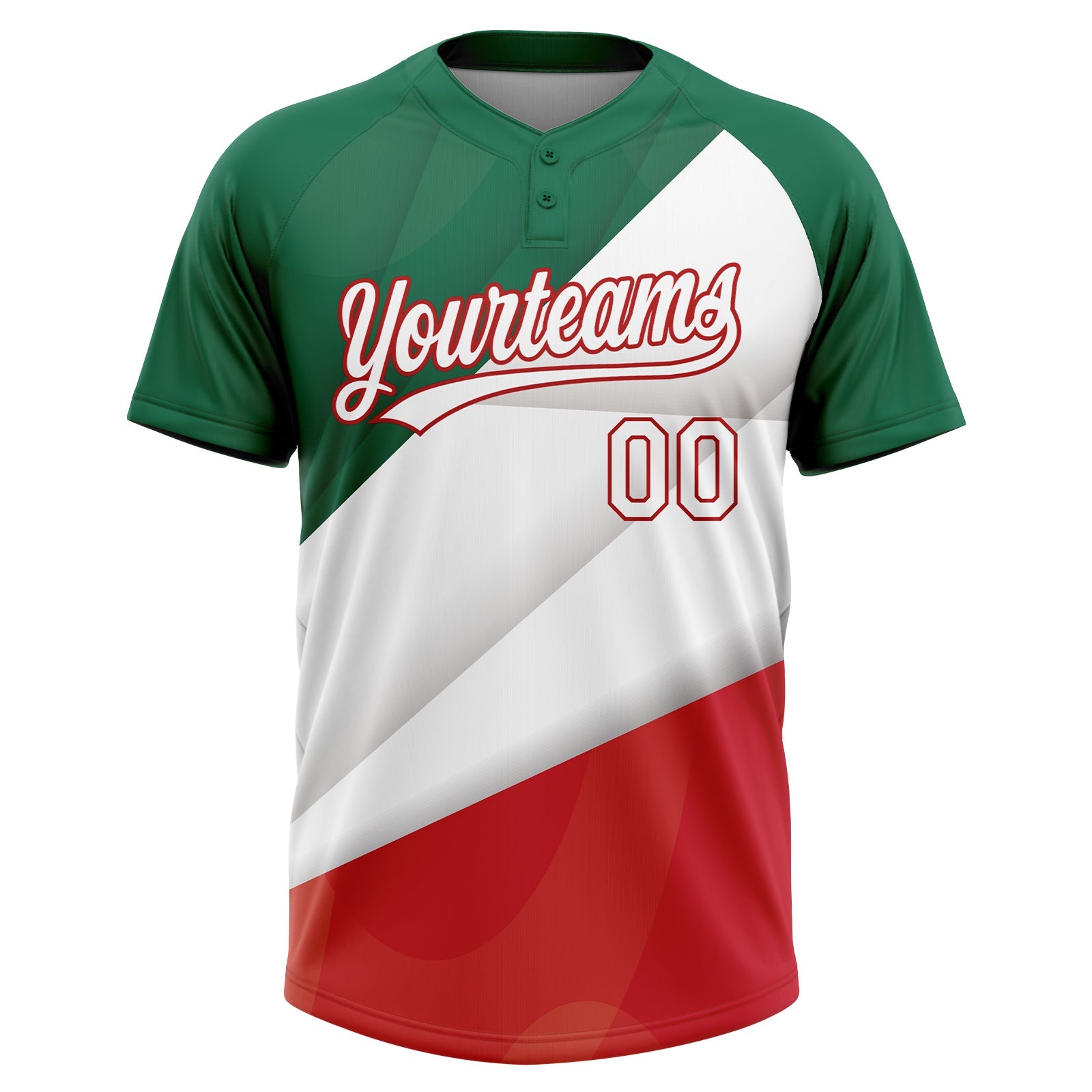 Custom Kelly Green White-Red Mexico Two-Button Unisex Softball Jersey view 2